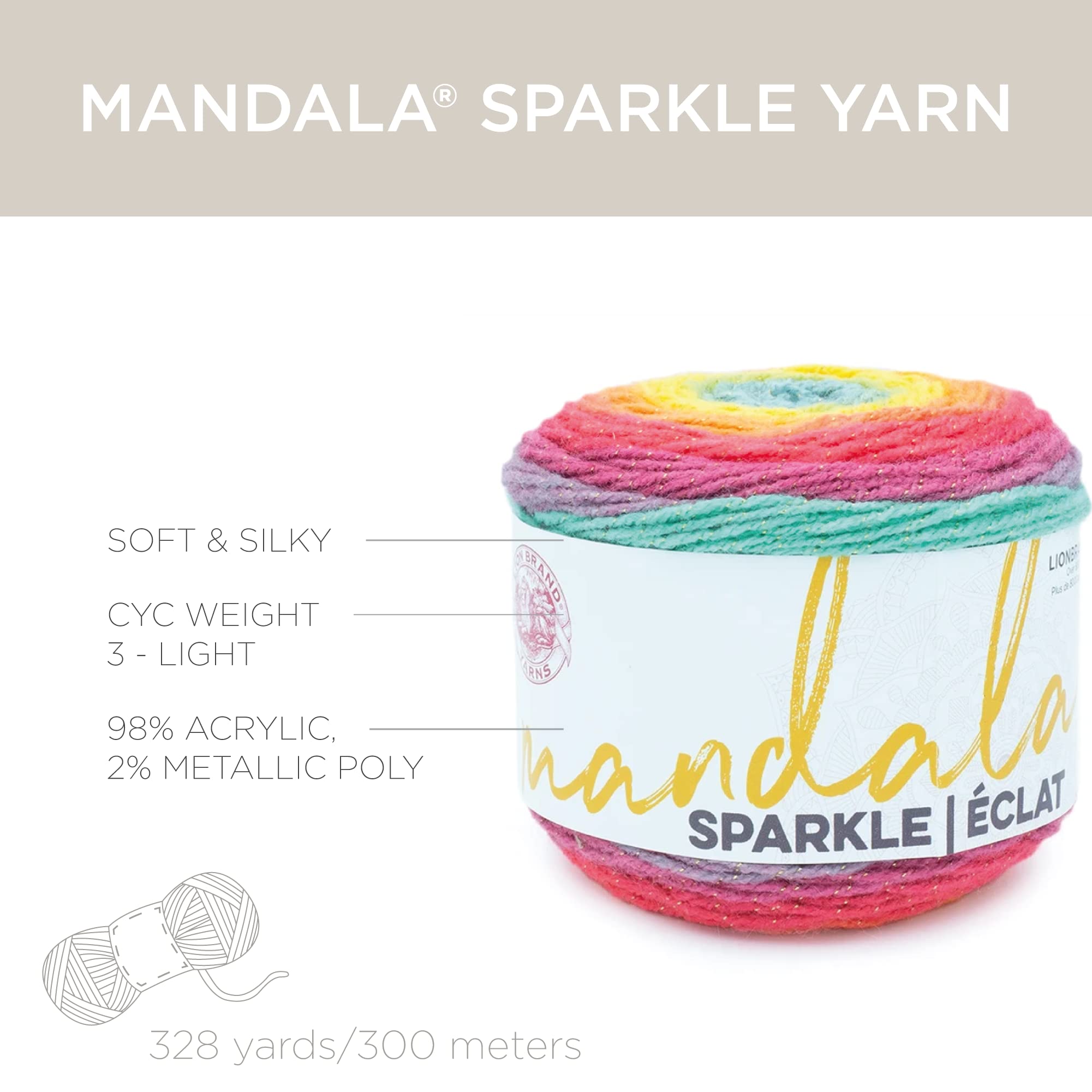 Lion Brand Yarn Mandala Sparkle Yarn - Serpens Colorway | CYC #3 Light | 328 yd 4
