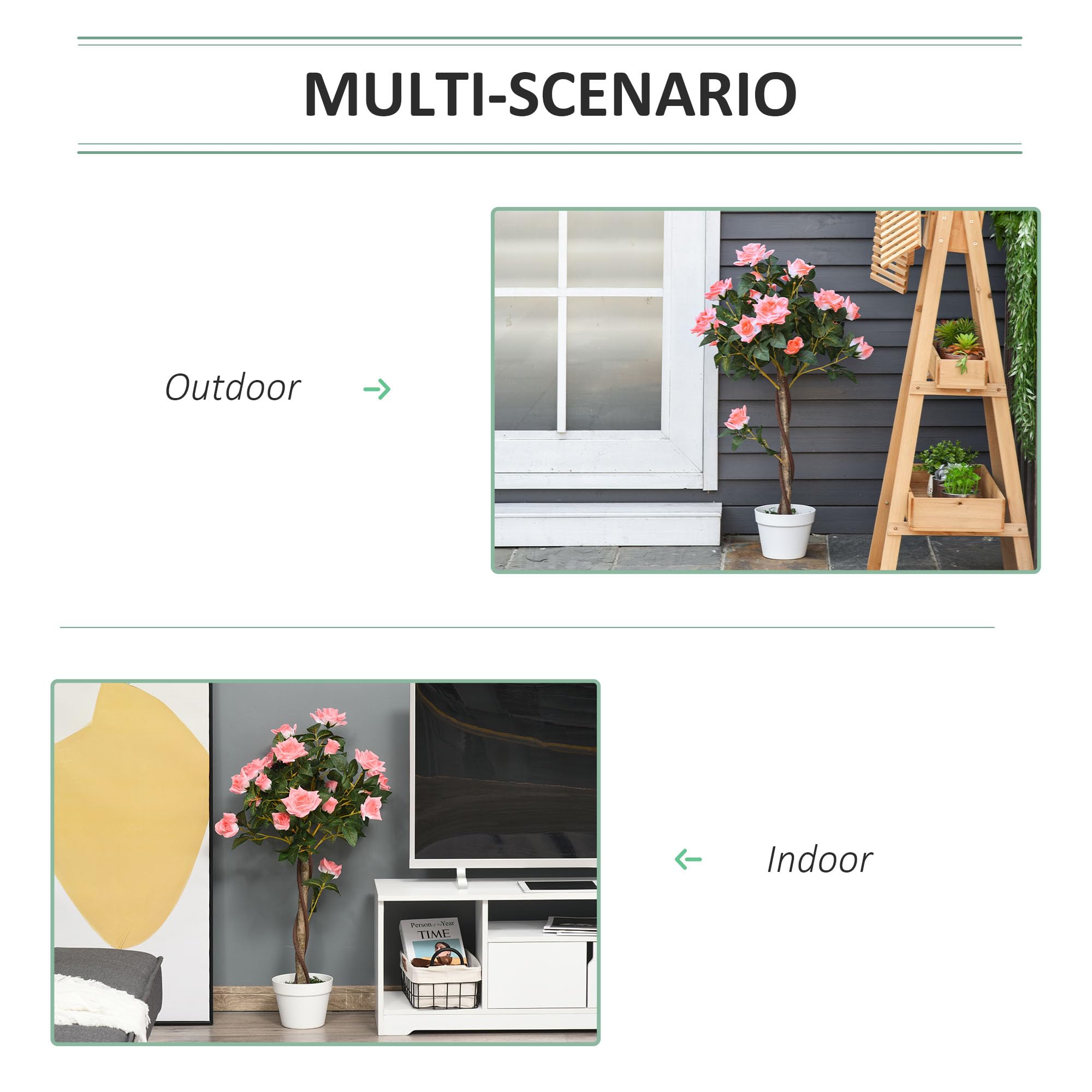 Outsunny 90cm Artificial Rose Tree | UV-Resistant Faux Plant with Pot for Indoor/Outdoor Decor 3
