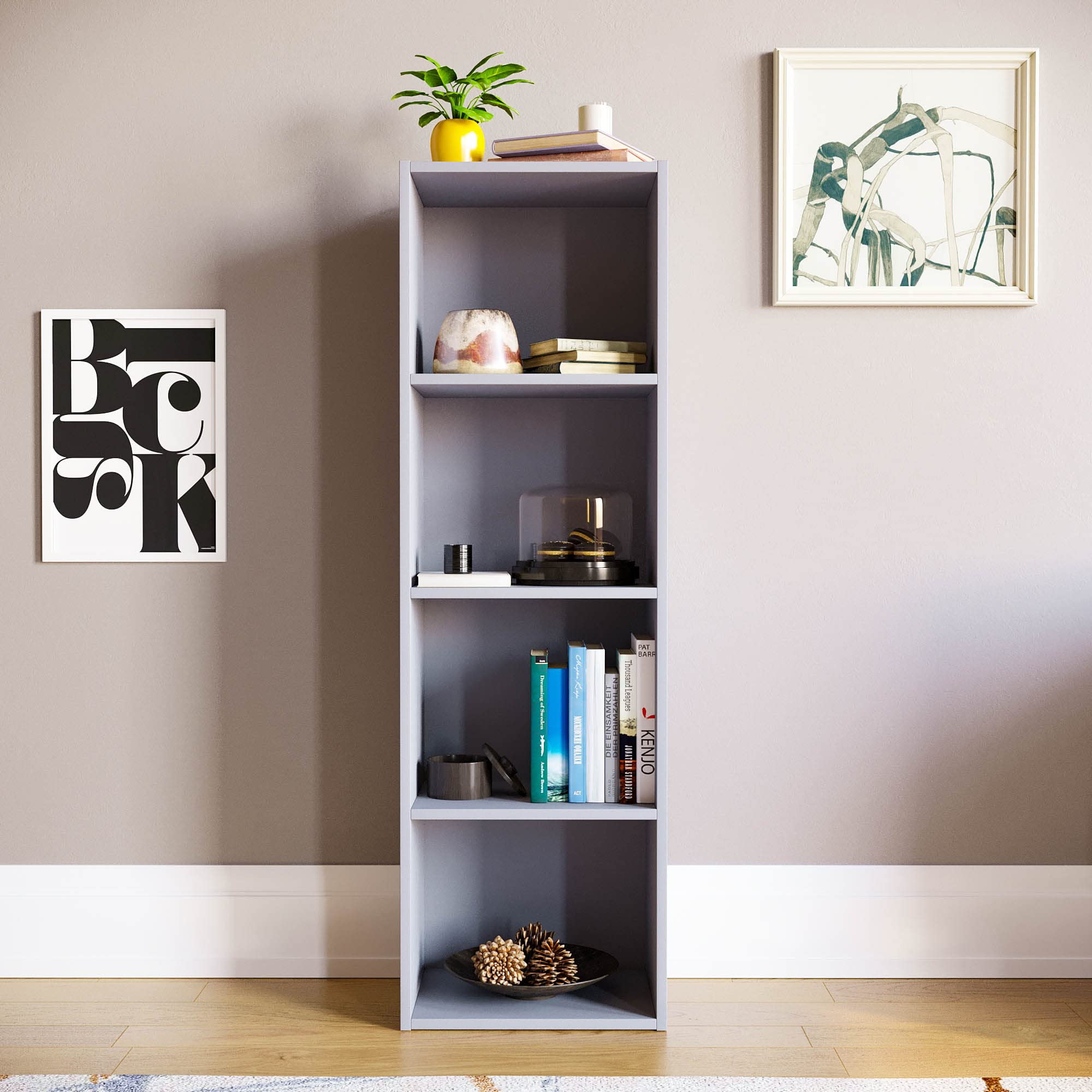 Vida Designs Oxford 4 Tier Cube Bookcase - Grey Wooden Shelving | H 106cm | Chipboard & MDF 2