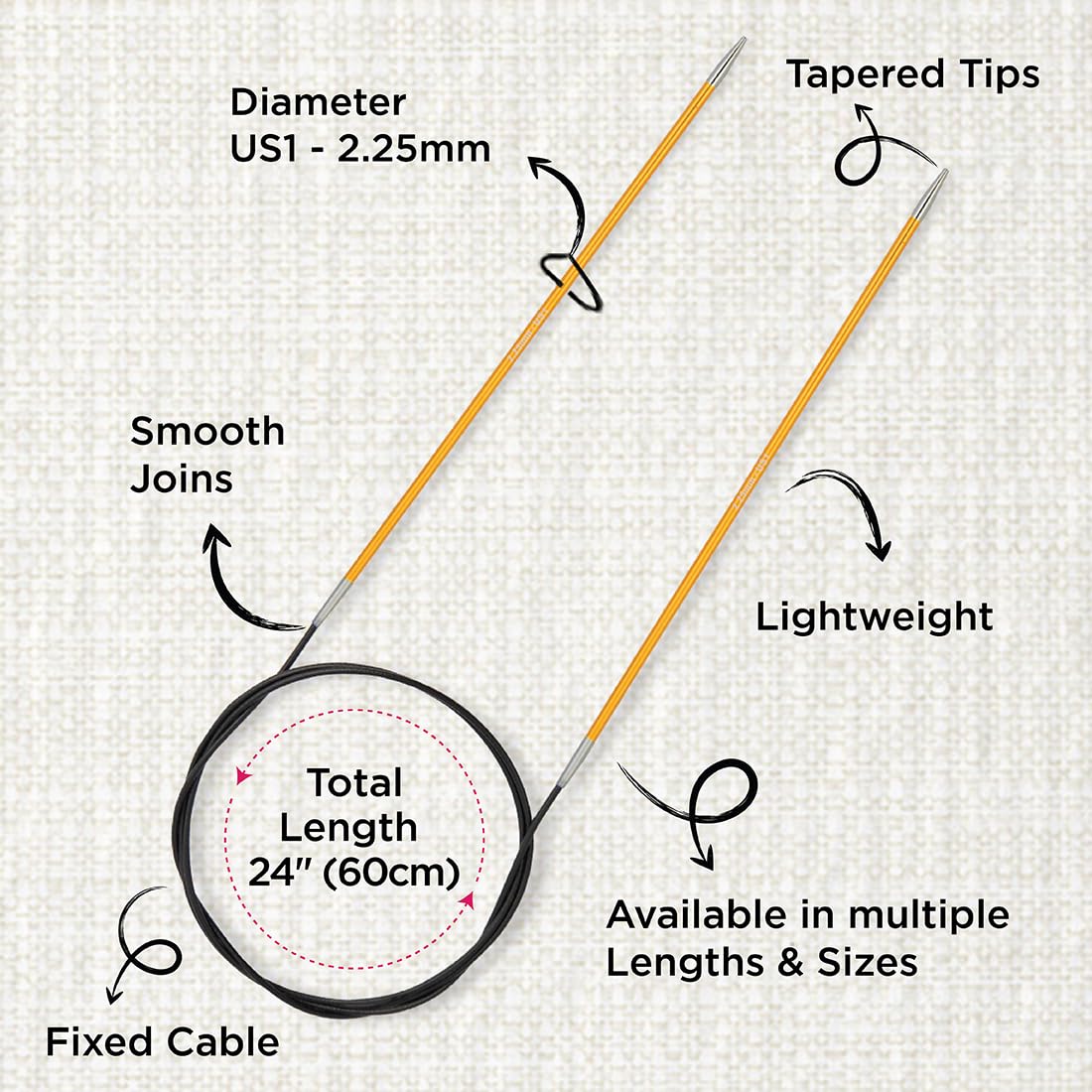 KnitPro Zing Fixed Circular Knitting Needles - 80cm Length x 2.25mm Size | Lightweight Aluminium 3