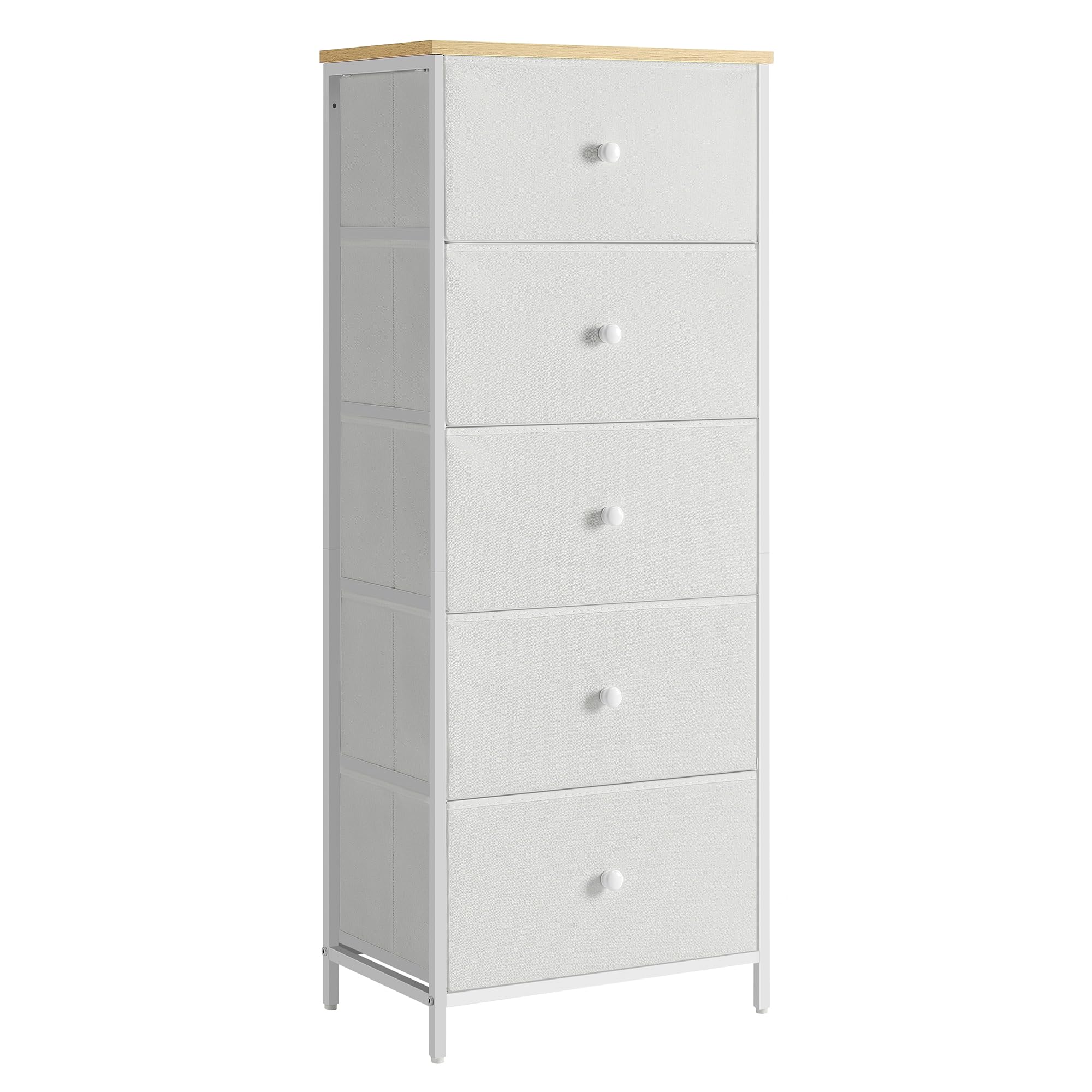 SONGMICS 5-Drawer Chest of Drawers - Tall Slim Storage Unit with Metal Frame | Camel Yellow & Cream White