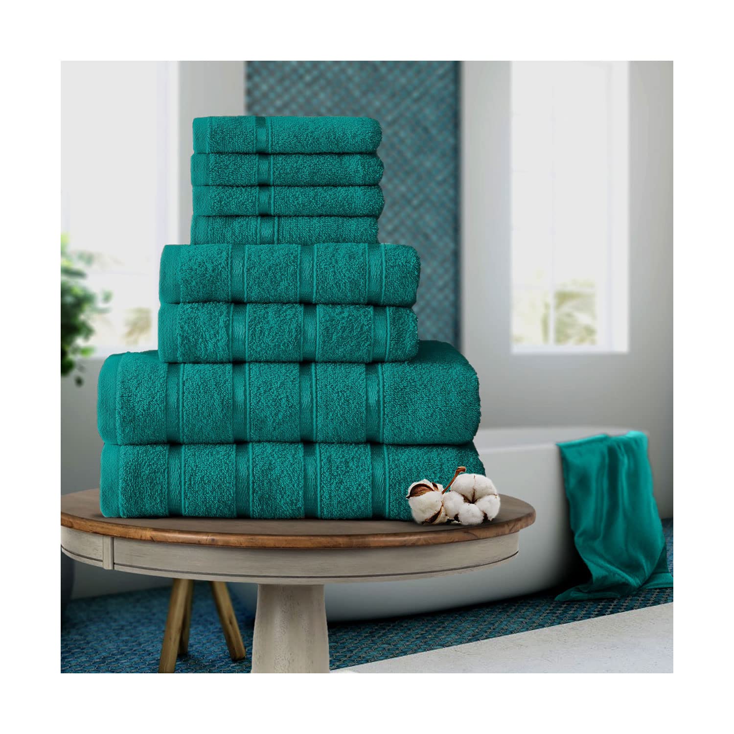 FAIRWAYUK Boston 8-Piece Towel Bale Set - 100% Egyptian Cotton, Super Soft, Teal 1