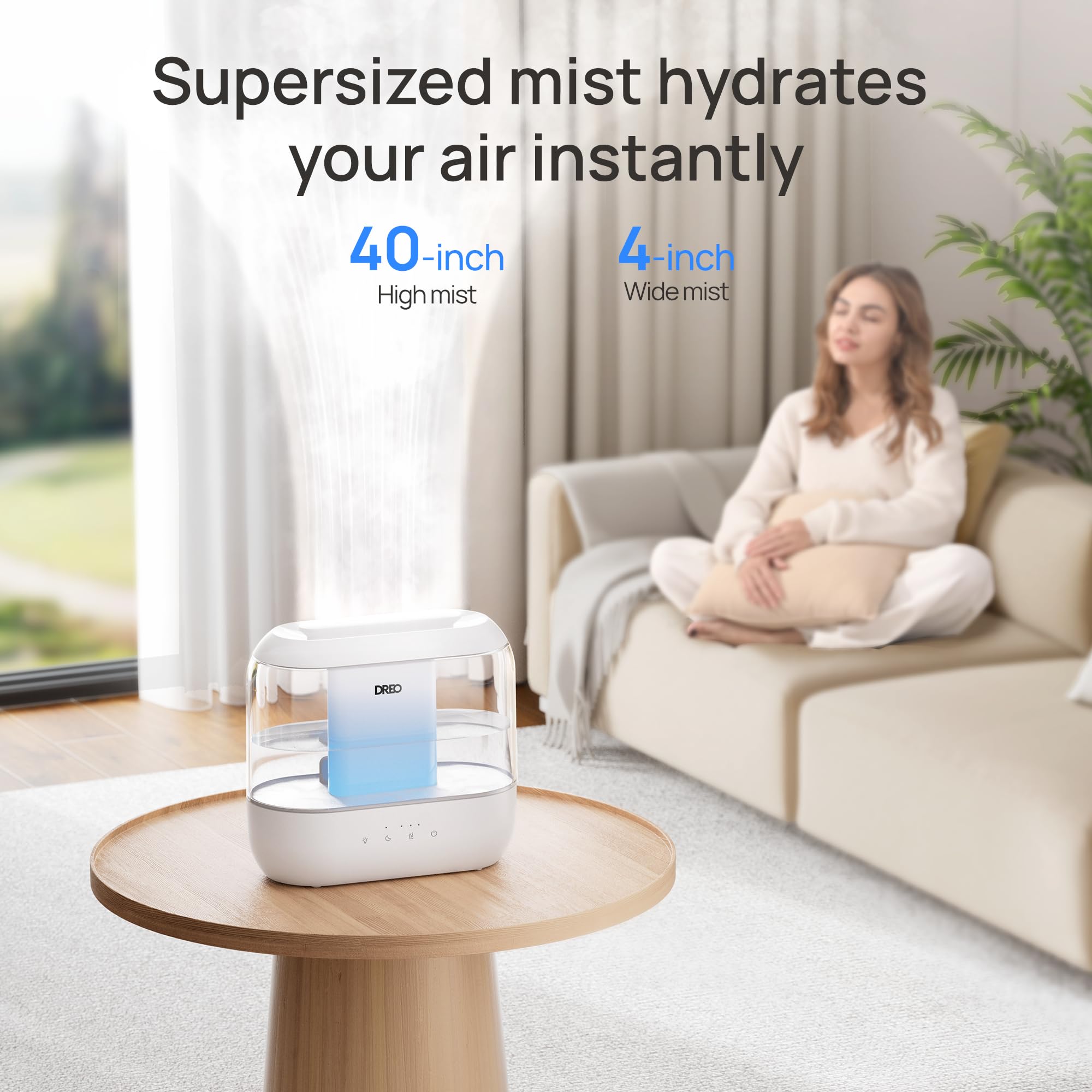 Dreo 4L Cool Mist Humidifier for Bedroom Baby | 36H Runtime | 28dB Quiet Operation | Top-Fill 4