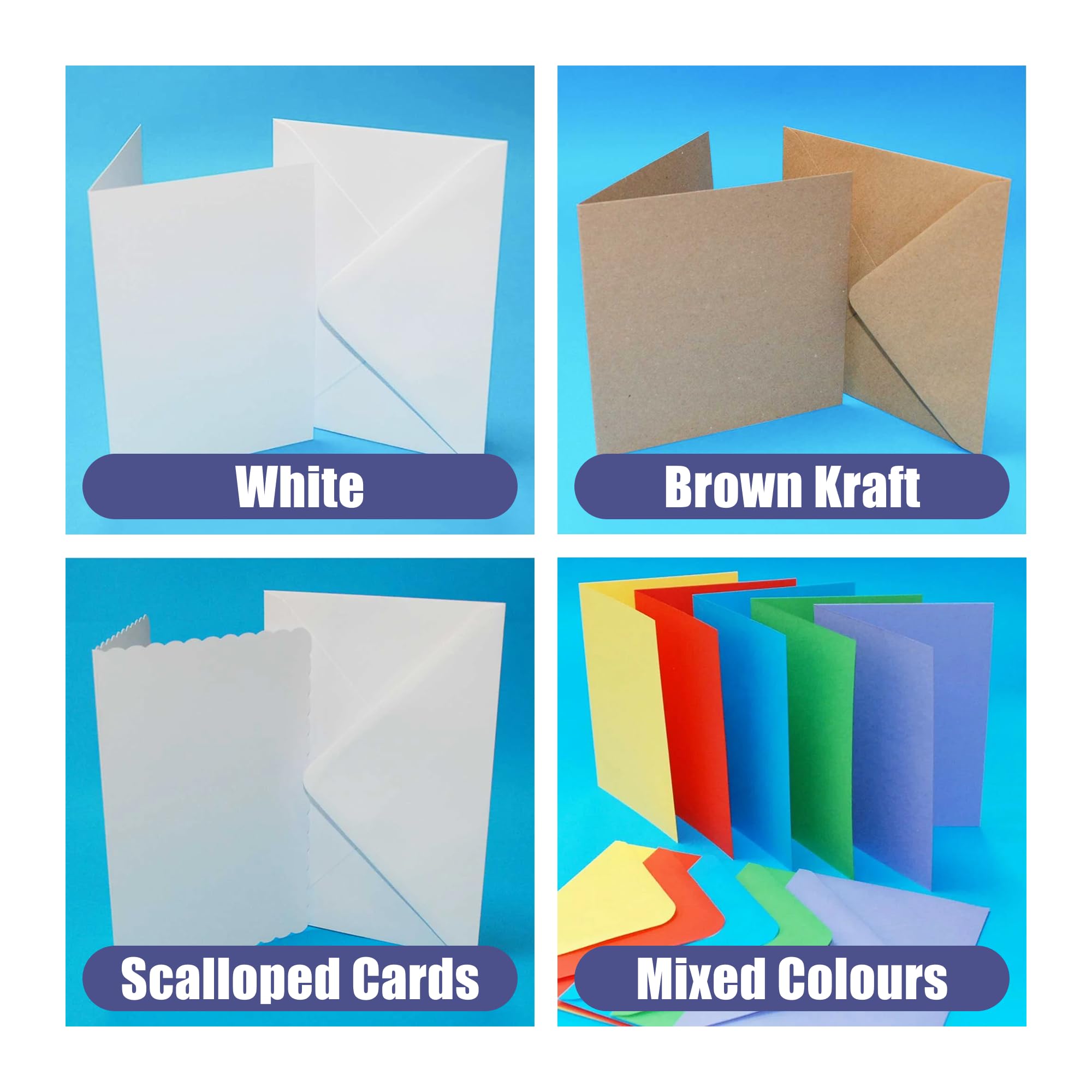 Craft UK C6 Card Stock Pack of 50 - Mixed Colours with White Envelopes | 225gsm 7