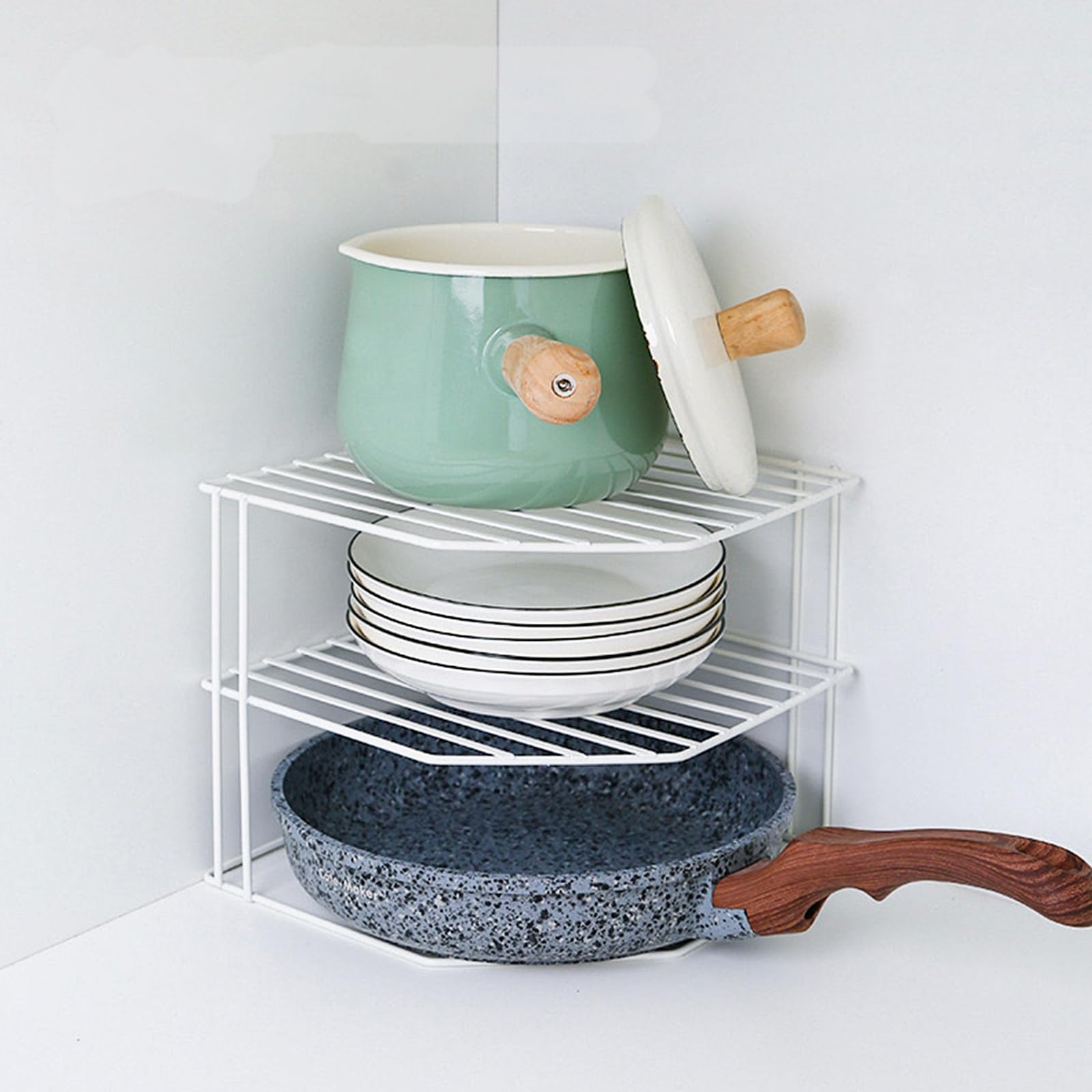 ASelected 3 Tier Corner Plate Rack for Kitchen Cabinets | Chrome-Plated Metal | 23x23x20cm 6