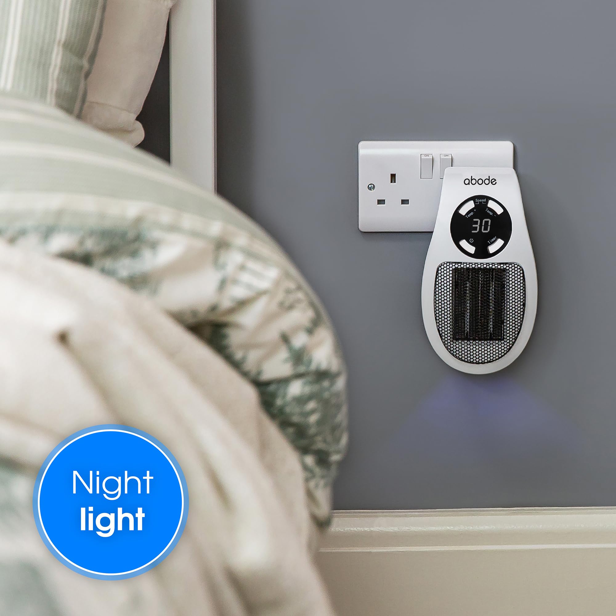 Abode 500W Compact Portable White Ceramic Plug-in Heater with 2 Heat Settings | 15°C-30°C | 12hr Timer 8