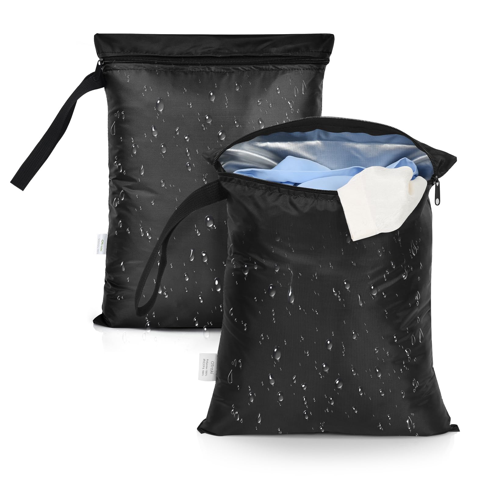 OTraki Waterproof Travel Laundry Bag - 2 Pack, 12 x 14 inch, Black, Durable & Reusable 1