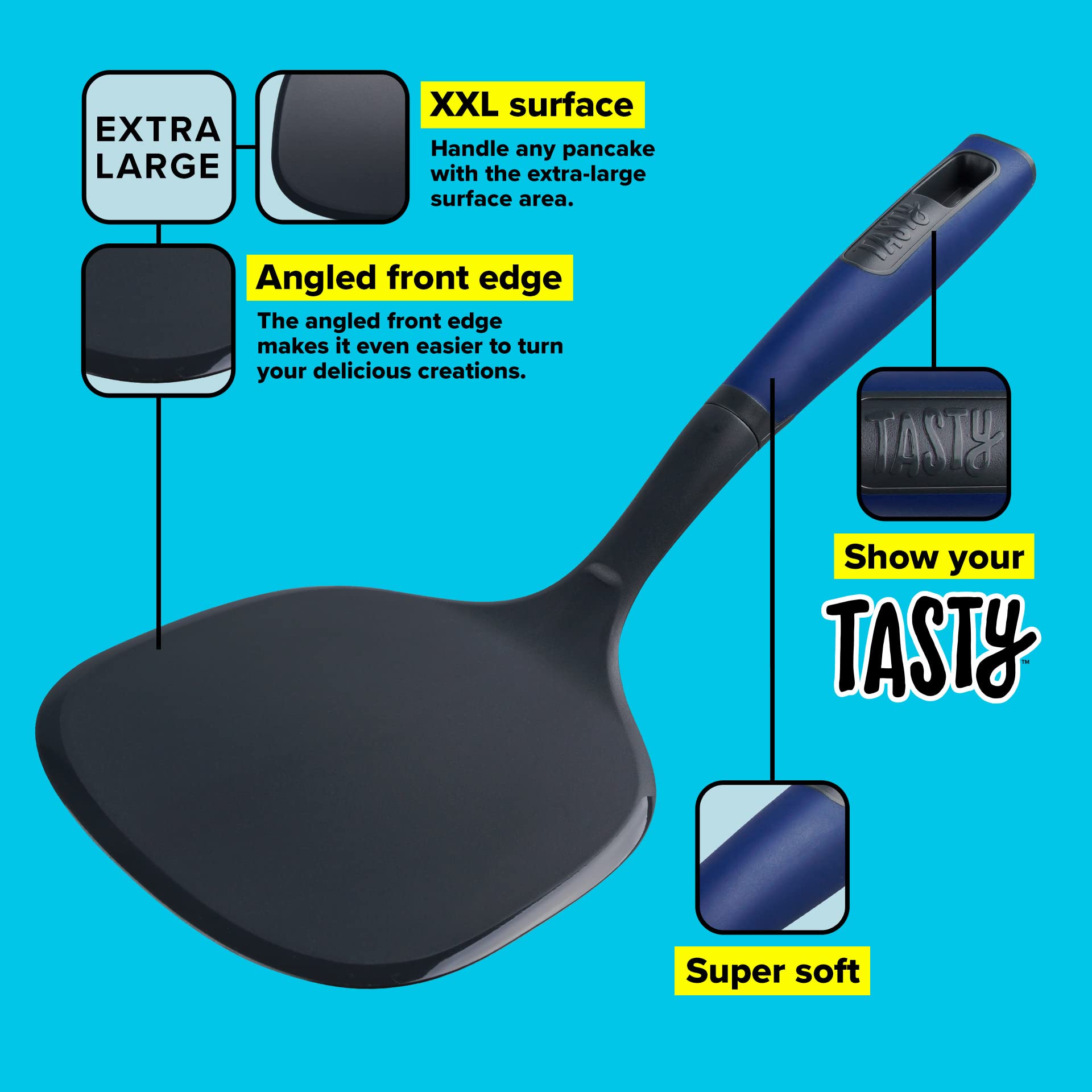 Tasty Pancake Turner - Extra Large, Soft-Touch Handle, Heat Resistant up to +220°C | Dark Blue/Grey 3