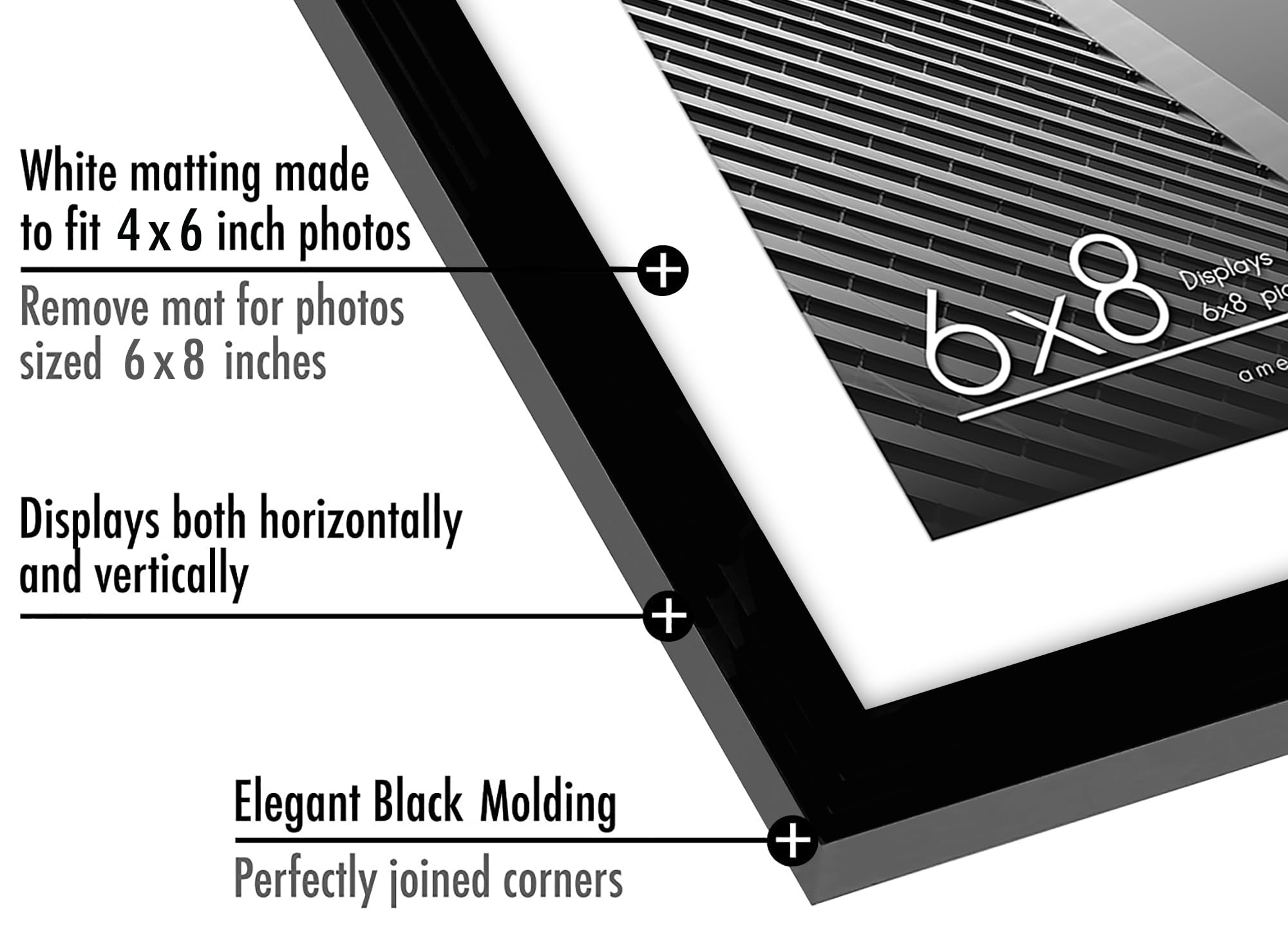 Americanflat 8x6 Black Photo Frame with 6x4 Mount | Shatter-Resistant Glass | Tabletop & Wall Mount 3