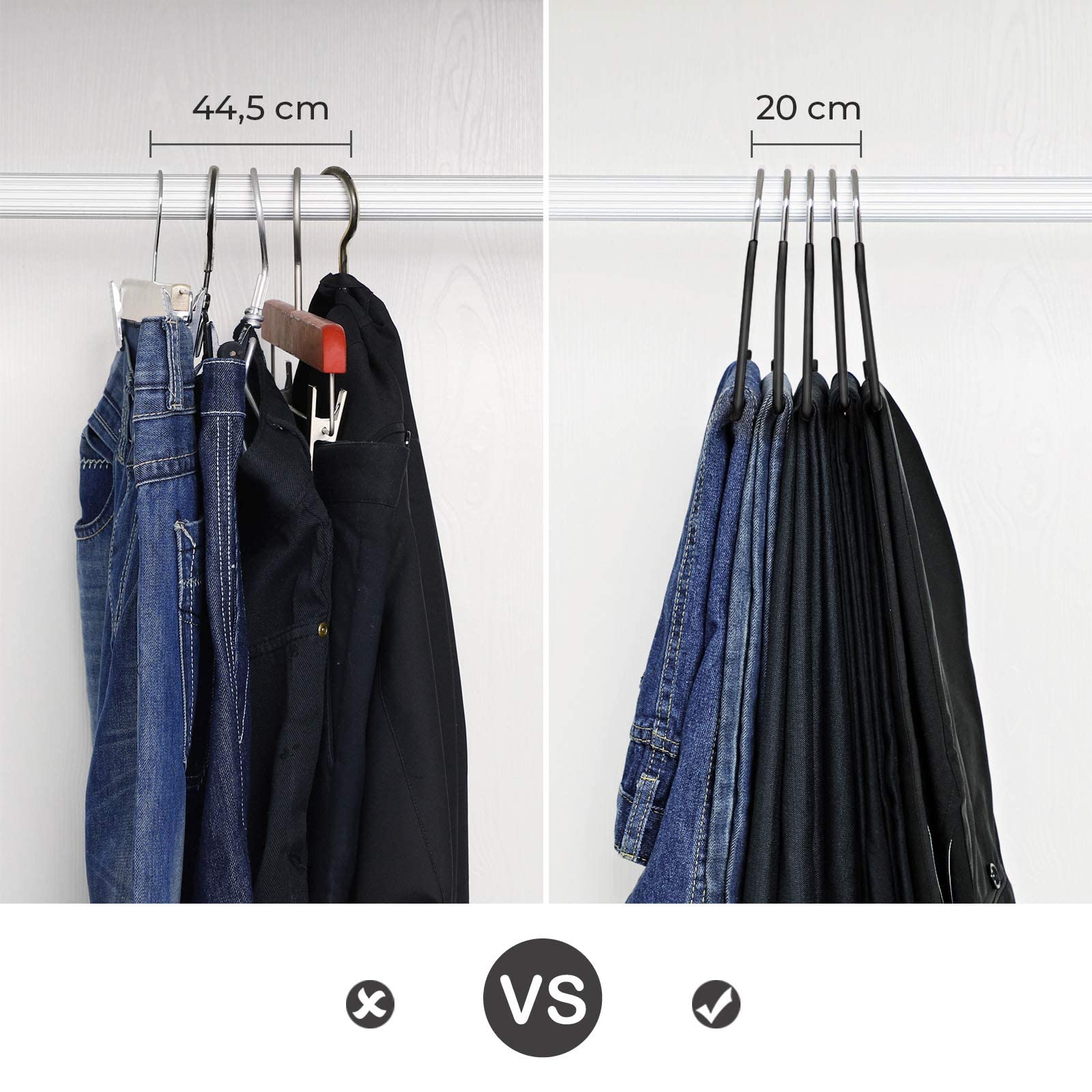 SONGMICS Trouser Hangers - Set of 20 Metal Slack Hangers, Chrome-plated, Non-Slip, 38 cm Black CRI004-20 8