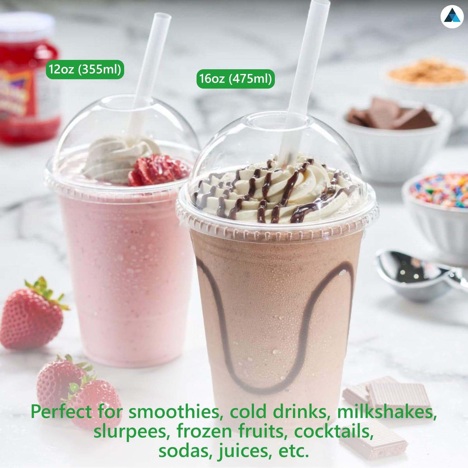 Nationwide Paper Strong Smoothie Cups with Dome Lids | 12oz | 50 Count | Transparent Plastic