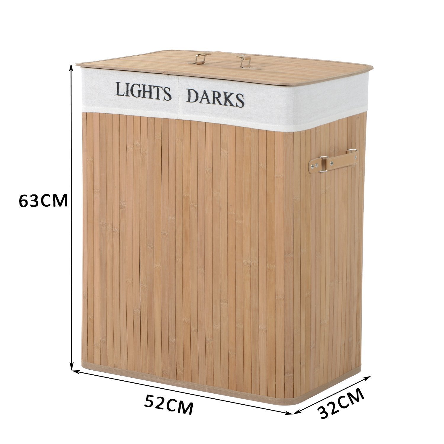 HOMCOM 100L Collapsible Natural Wood Laundry Hamper Organizer with Washable Liner | 52L x 32W x 63H cm 7