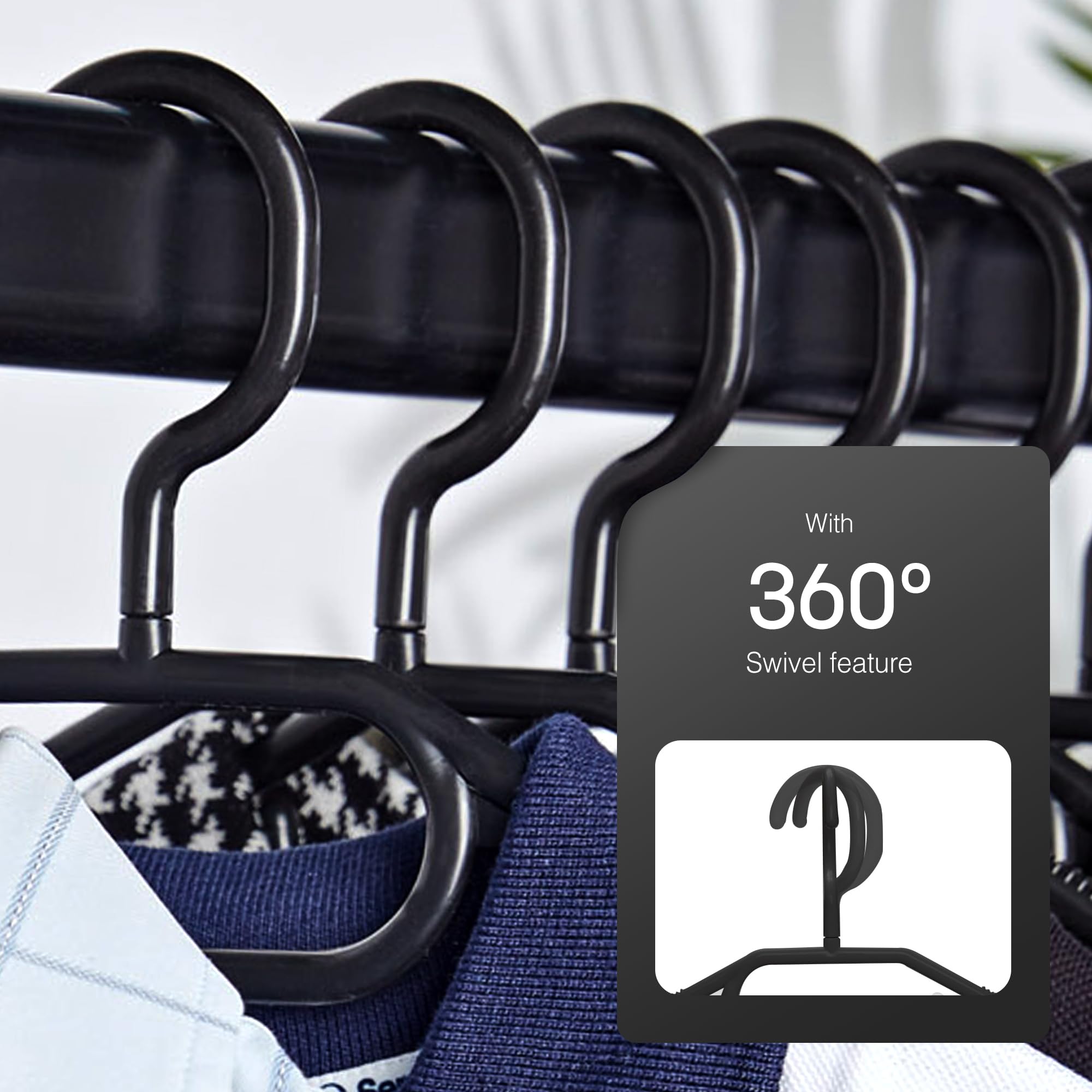KEPLIN Space Saving Black Plastic Coat Hangers - 20 Pack | Heavy Duty Swivel Hook 5