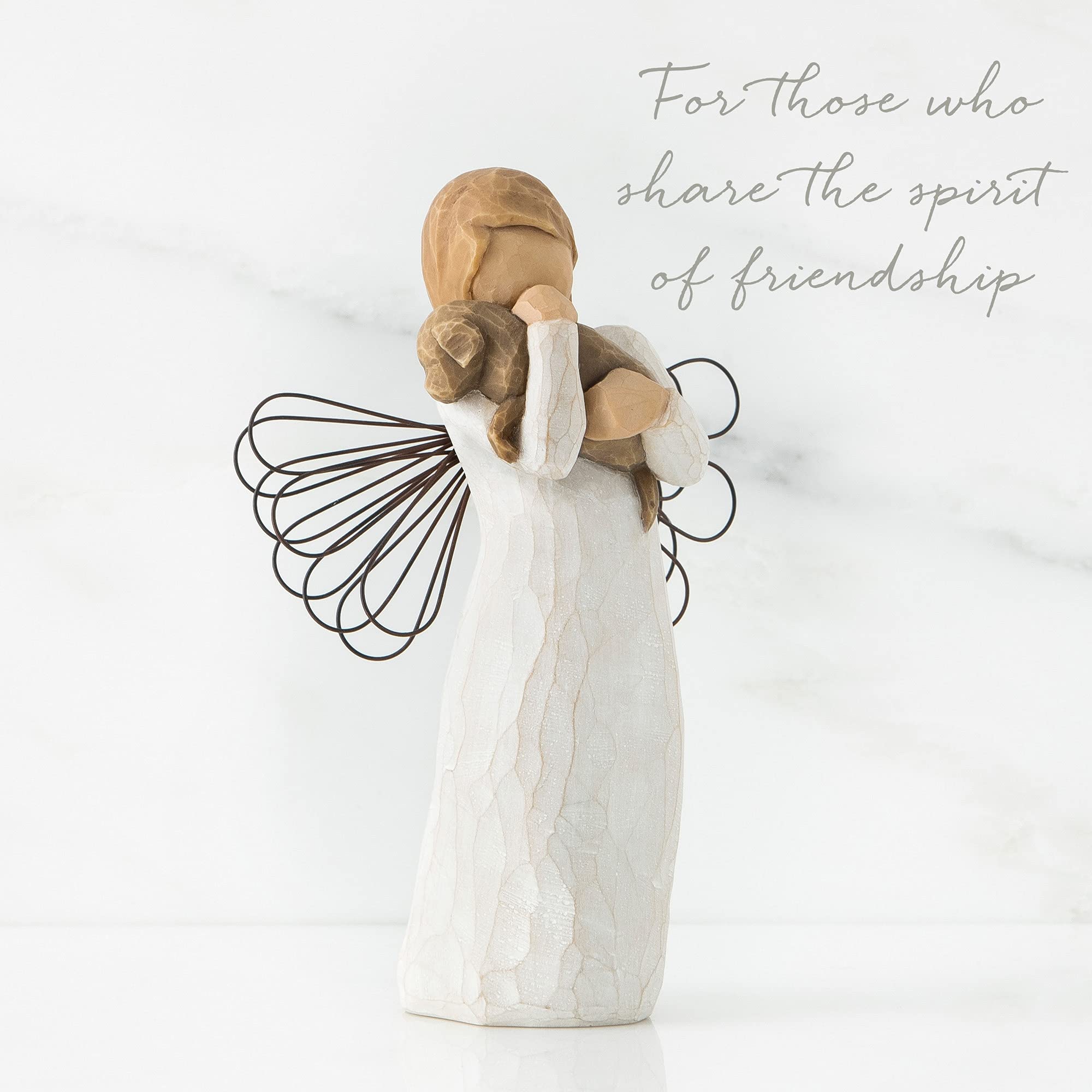 Willow Tree Angel Of Friendship Figurine - 5 Inch Hand-Painted Resin | Cream Color | Model 26011 5