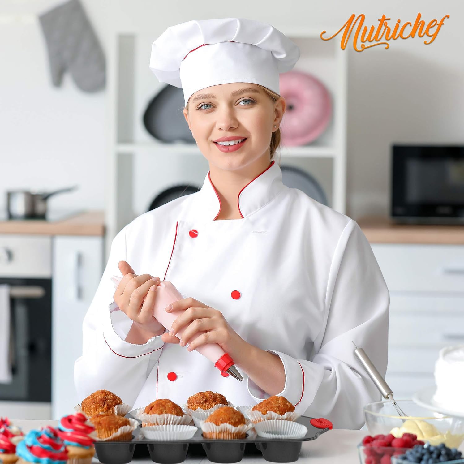 NutriChef Non-Stick Baking Tray Set - 10-Piece Stackable Carbon Steel Bakeware | Oven Safe to 230°C 7
