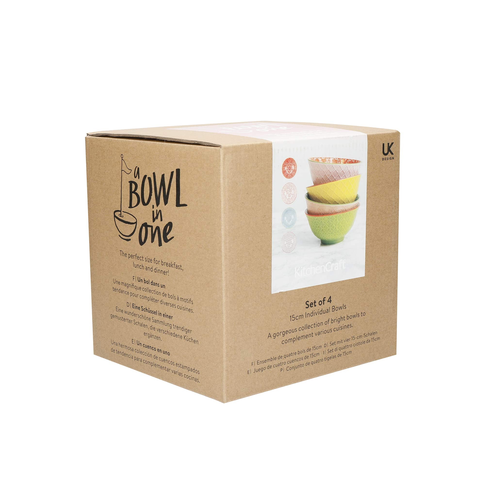 KitchenCraft Patterned Ceramic Soup-Cereal Bowls Set of 4 | Microwave Safe | Gift Boxed 3