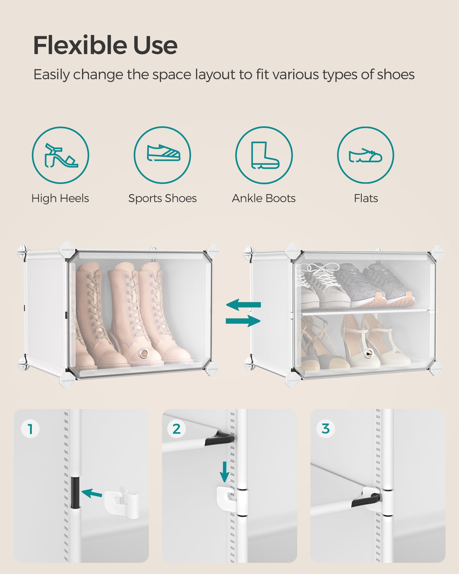 SONGMICS Modular Interlocking Shoe Rack - 12 Slots | Steel Frame | White 8