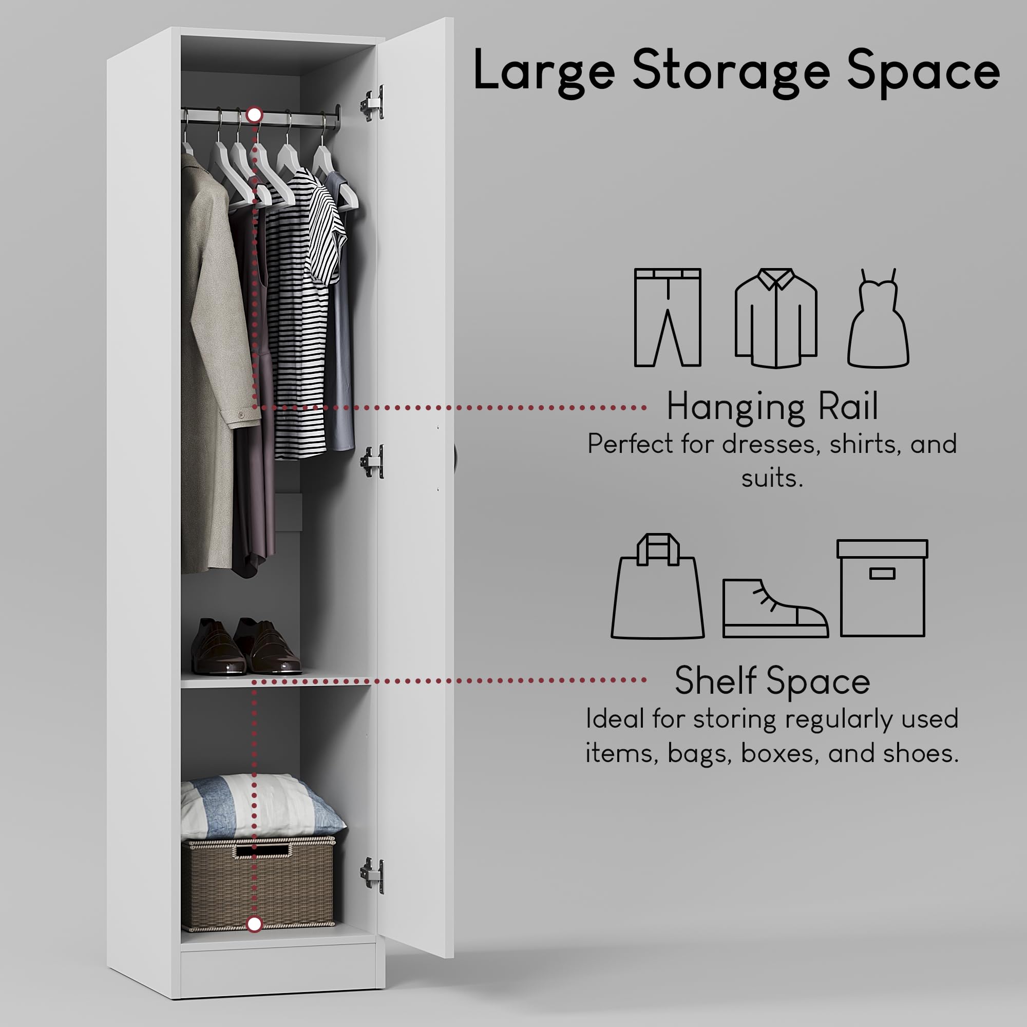 Vida Designs Riano 1 Door Wardrobe - Engineered Wood Storage with Hanging Rail | H: 170cm 4