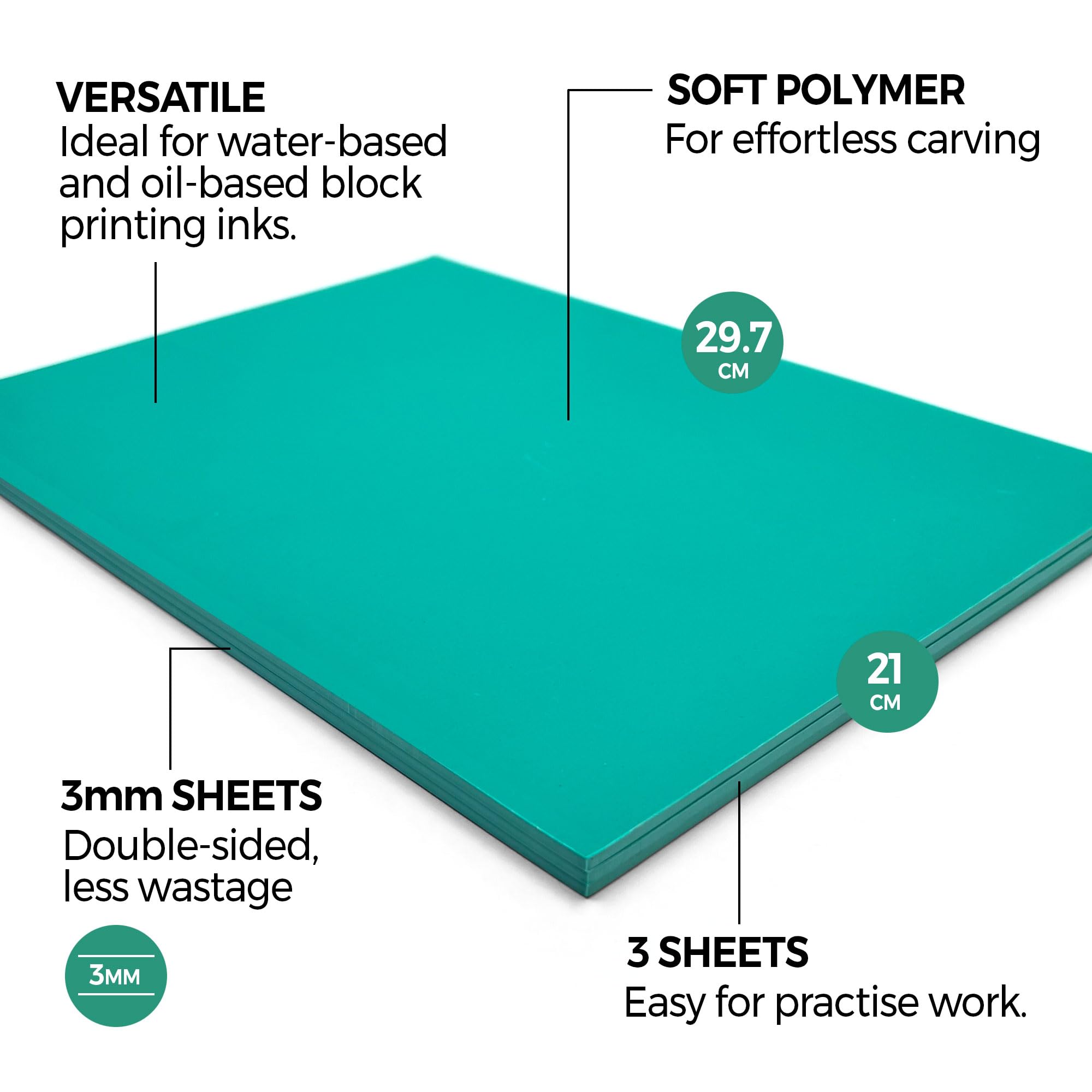 Zieler A4 Double-Sided Soft Lino Block Sheets - Easy Carve Polymer for Relief Printing | Pack of 3 2