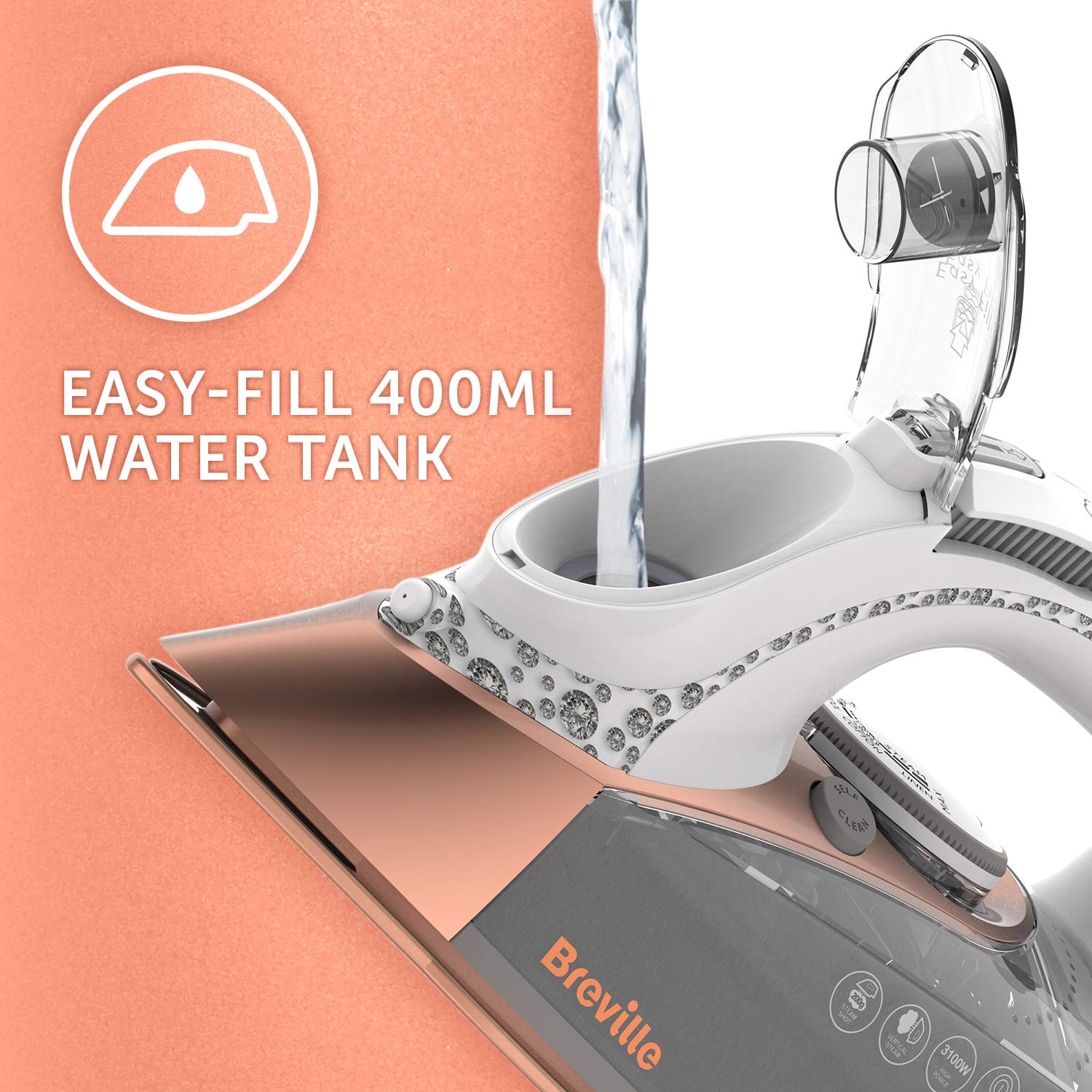 Breville DiamondXpress Steam Iron - 3100W Power | 200G Steam Shot | White & Rose Gold 5