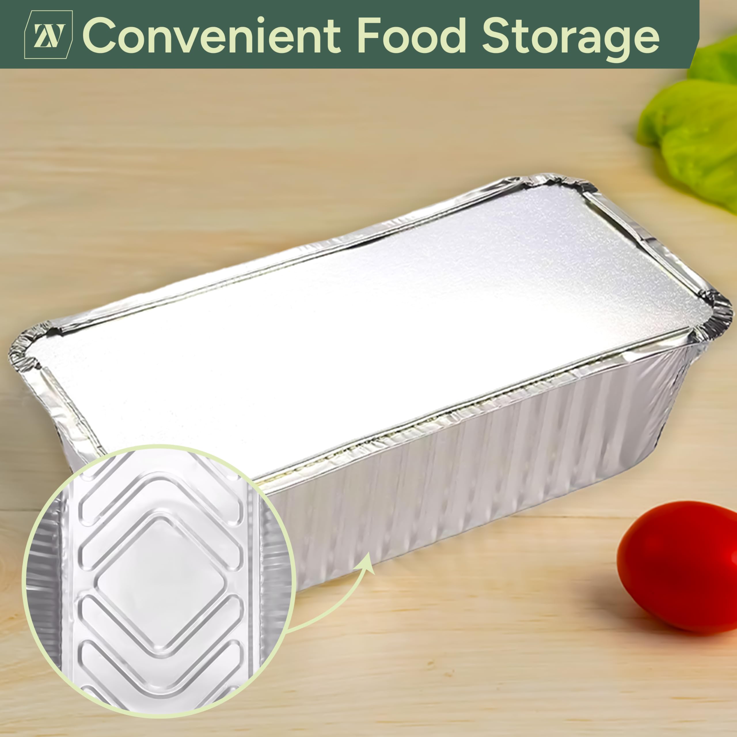 Zuvo 50-Pack Large Aluminium Disposable Food Containers with Lids | 600ml Capacity | Silver 7
