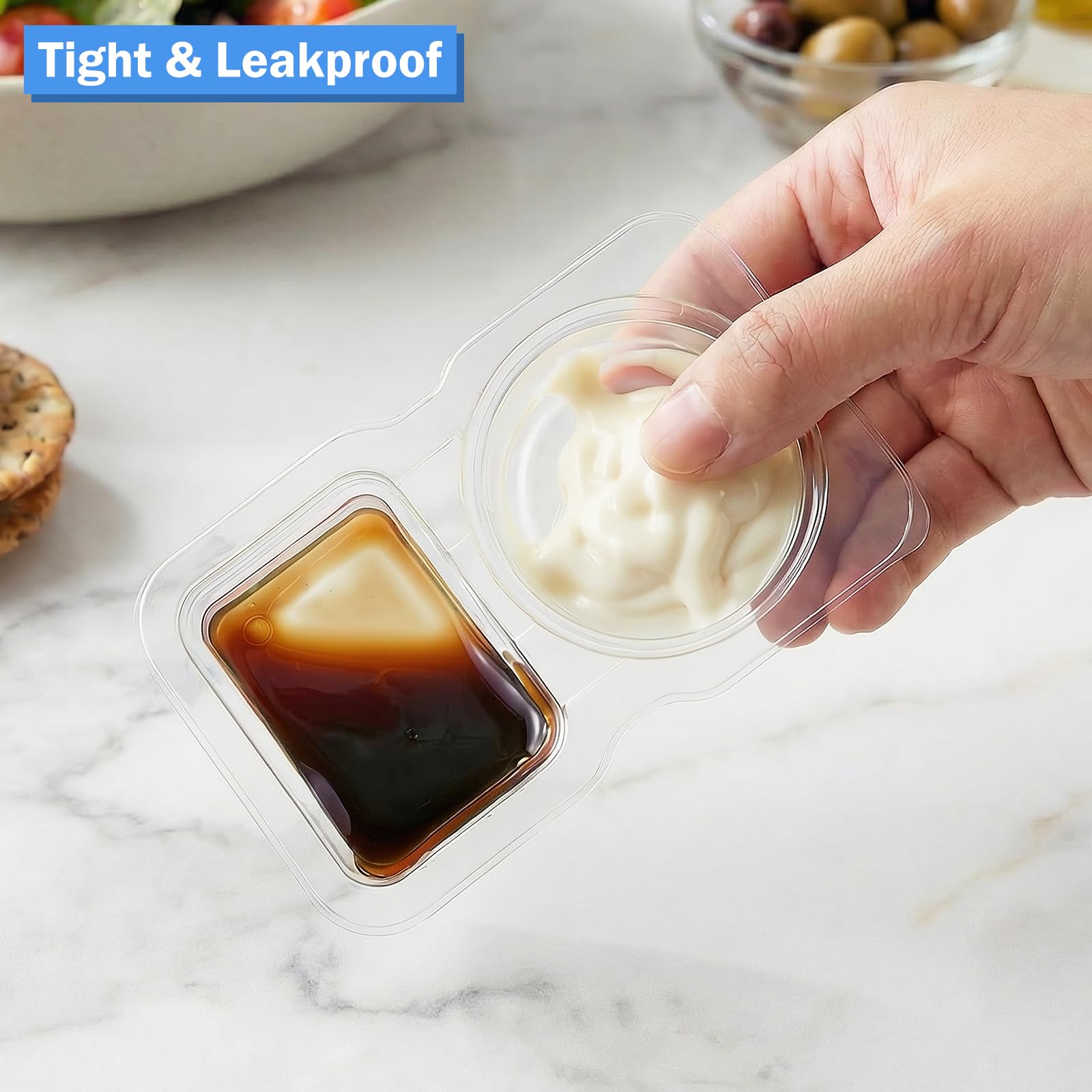 Woobroo 40 Pack Double Compartment Condiment Containers | Leak Resistant, Portable, Refrigerator Safe 3