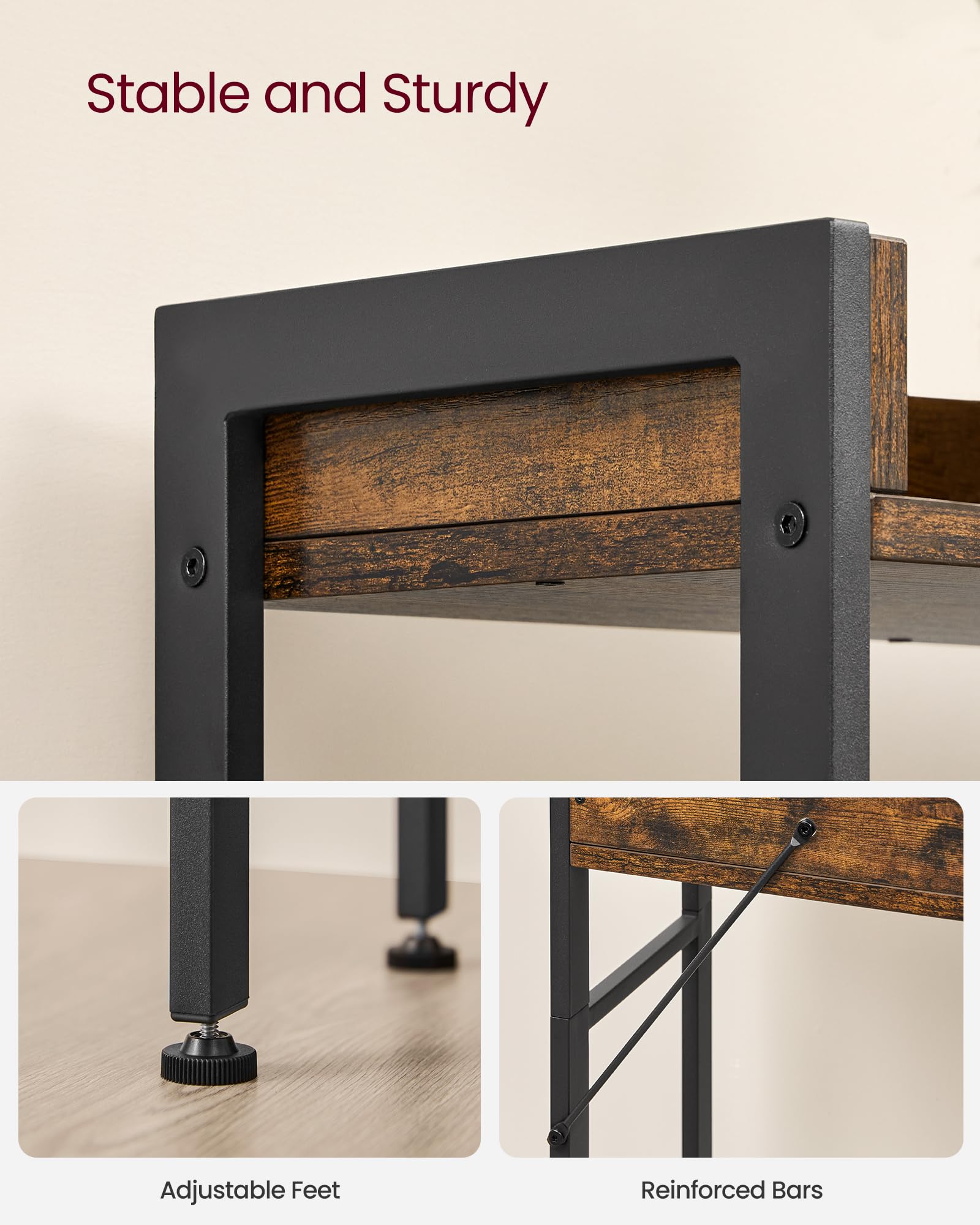 VASAGLE 3 Tier Over the Toilet Storage Shelf | Industrial Style | Rustic Brown & Black | BTS002B01 6