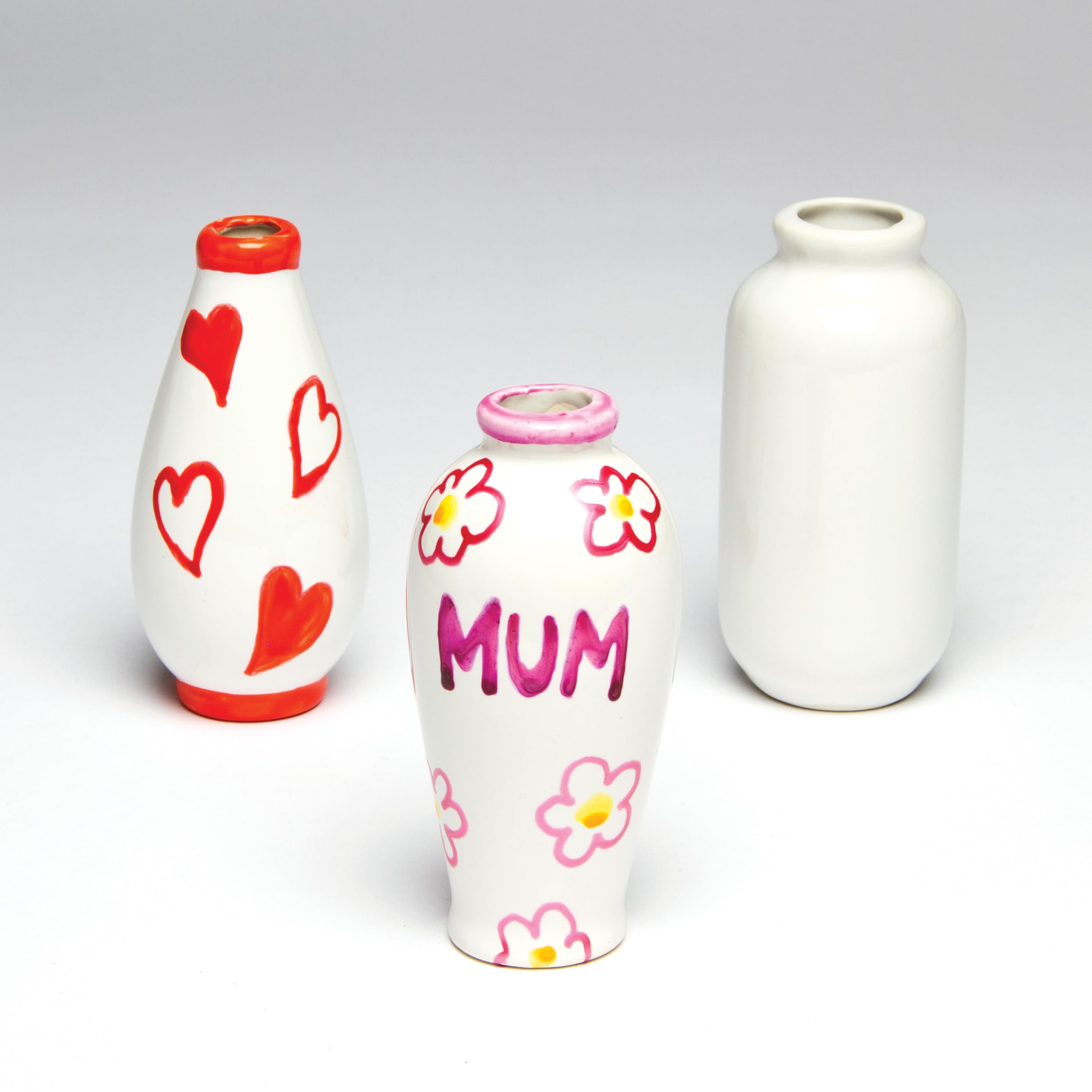 Baker Ross EC192 Mini Porcelain Vases for Decorating - Set of 6 | 10cm High | Assorted Designs 2