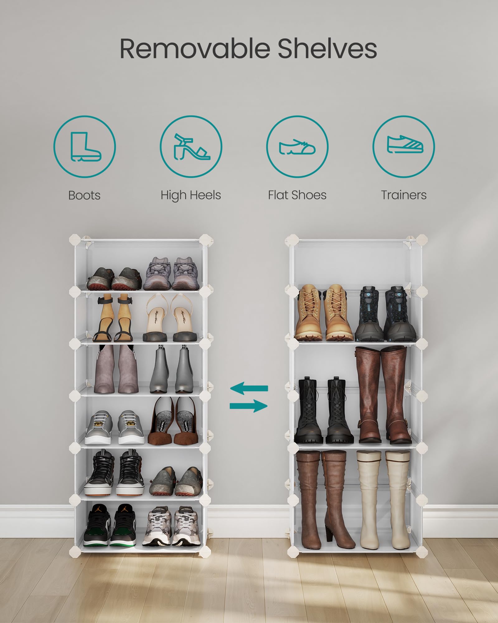 SONGMICS Boltless Shoe Rack - 10 Tiers DIY Modular Storage | Holds 20 Pairs | White 4