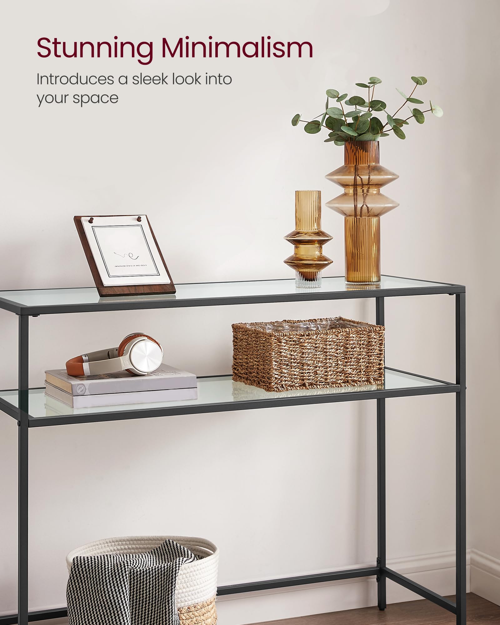 VASAGLE Console Table - Tempered Glass Top | Black Steel Frame | 100 x 35 x 80 cm 5