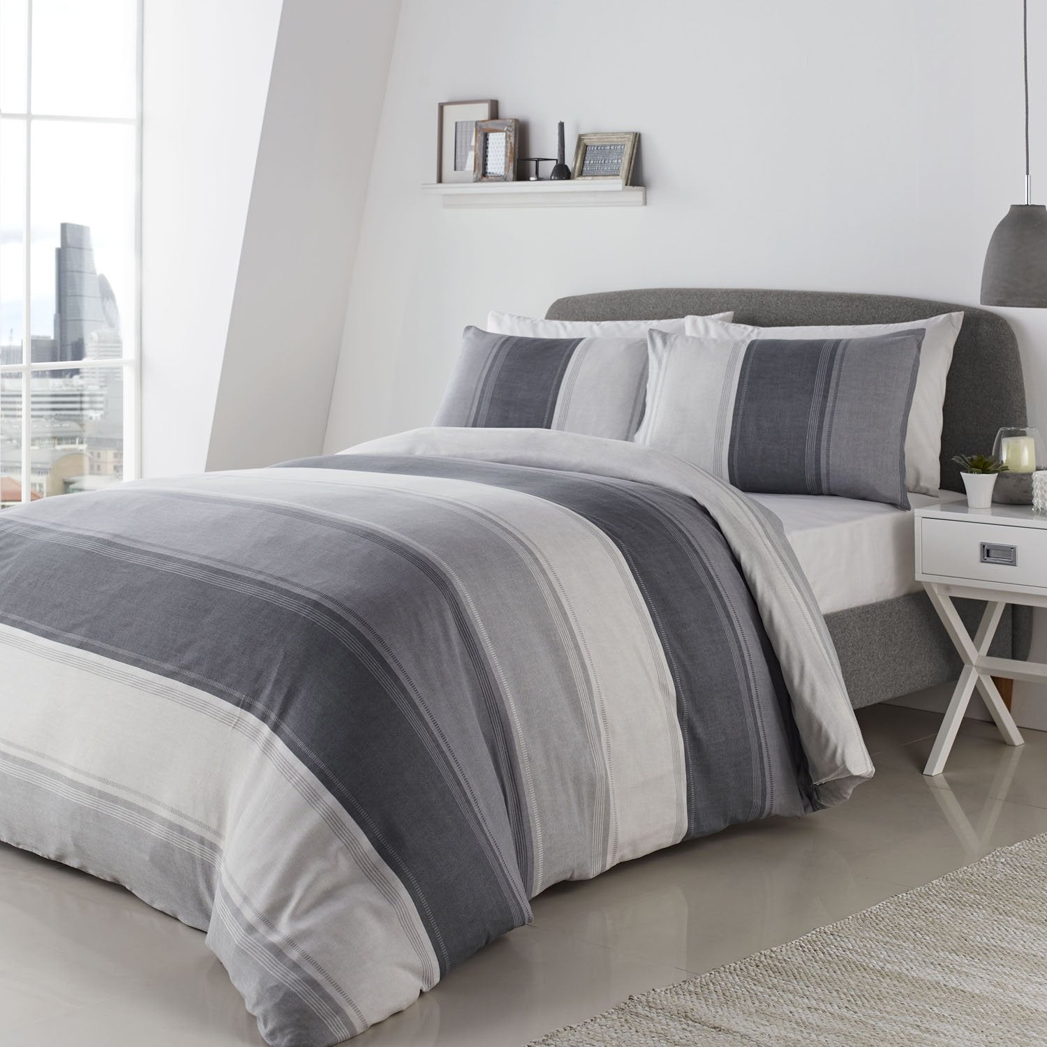 Fusion Betley Stripe Duvet Cover Set - Single Size | 52% Polyester/48% Cotton | Grey 4