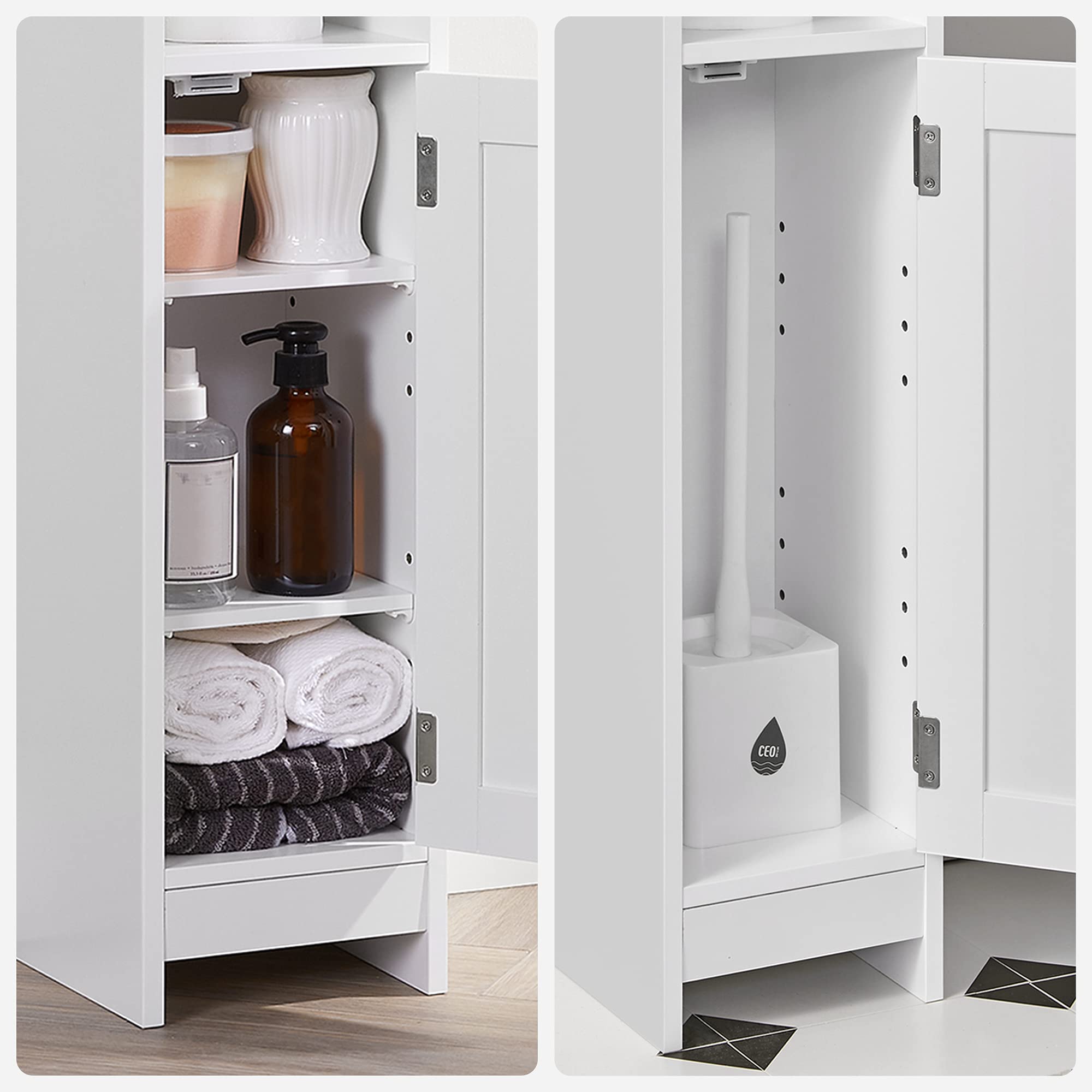 VASAGLE Slim Bathroom Floor Storage Cabinet - White, 80H cm, Adjustable Shelves | BBC310W01 8