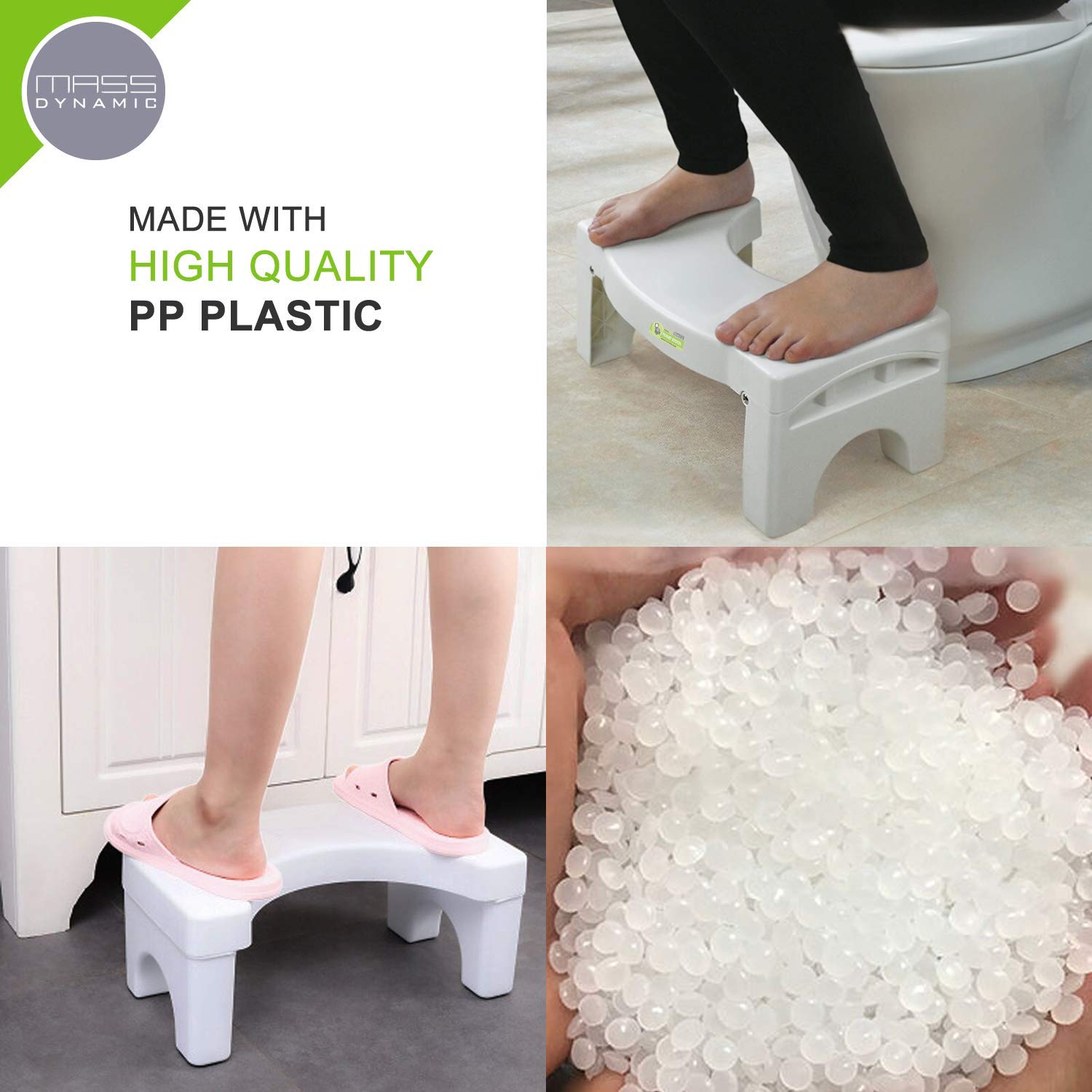 MASS DYNAMIC Folding Squatting Toilet Stool - 7 Inch Height | Non-Slip Plastic | White 4