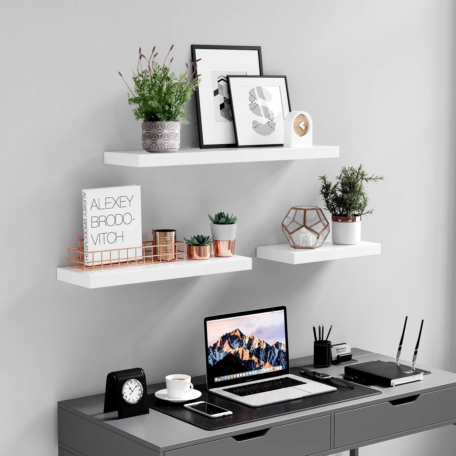 VASAGLE Modern Floating Wall Shelf for Books & Photos | 80 cm Long | White Engineered Wood 6