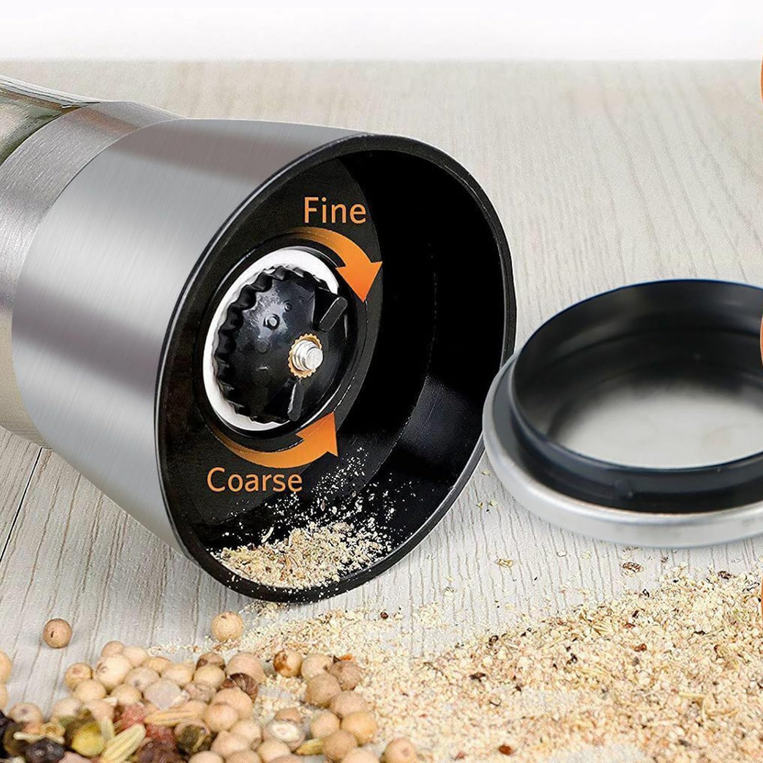 REQUISITE NEEDS Salt & Pepper Grinder Mill Set - Brushed Stainless Steel Finish | Adjustable Coarseness | 2 Mills 5