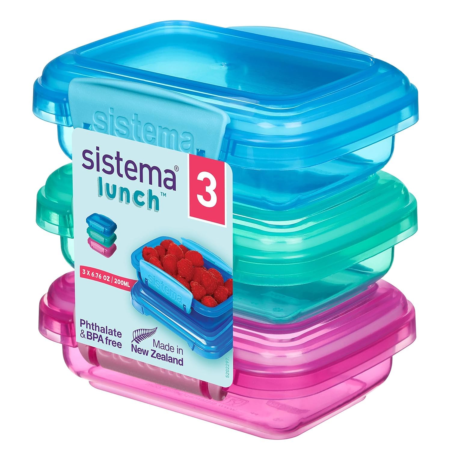 Sistema Snack Pots - 200 ml Capacity, 3 Count | BPA-Free Plastic | Assorted Colors