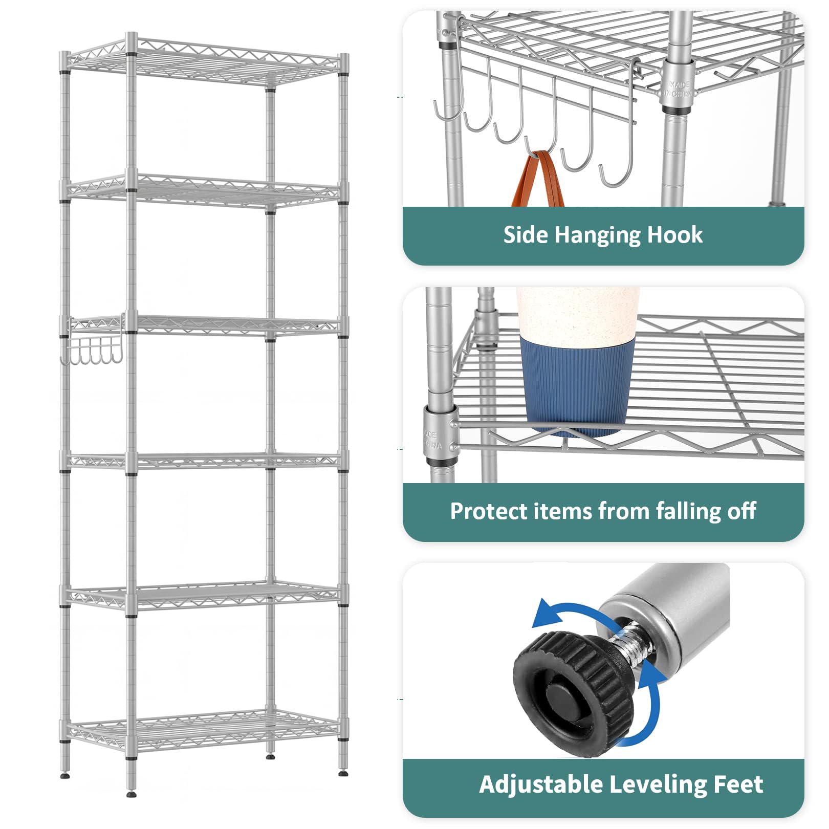 Himimi 6-Tier Wire Shelving Unit Metal Storage Rack | 550lb Capacity | Adjustable Shelves 9