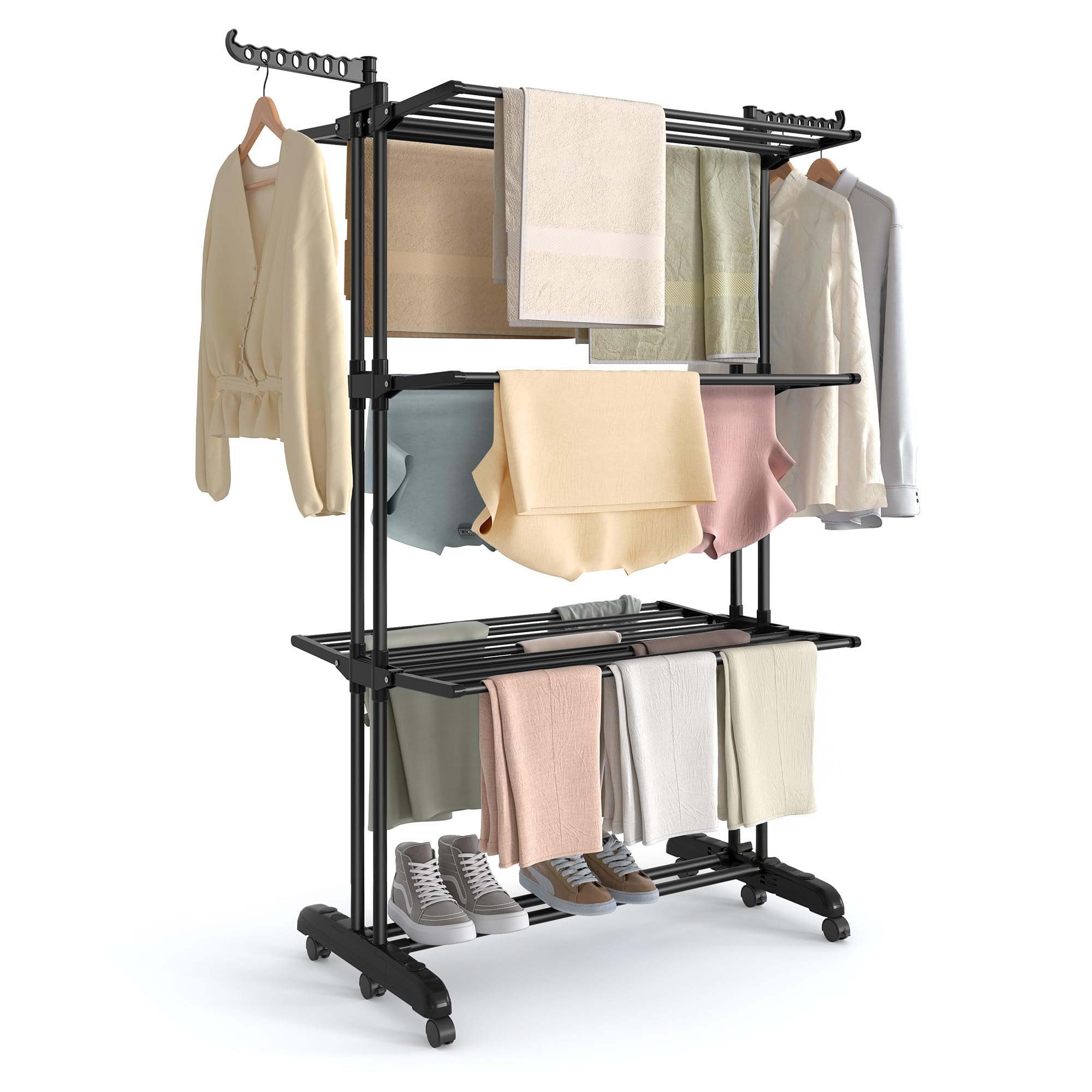 SONGMICS Large 4-Tier Foldable Clothes Drying Rack Horse | 41kg Capacity | Ink Black 1