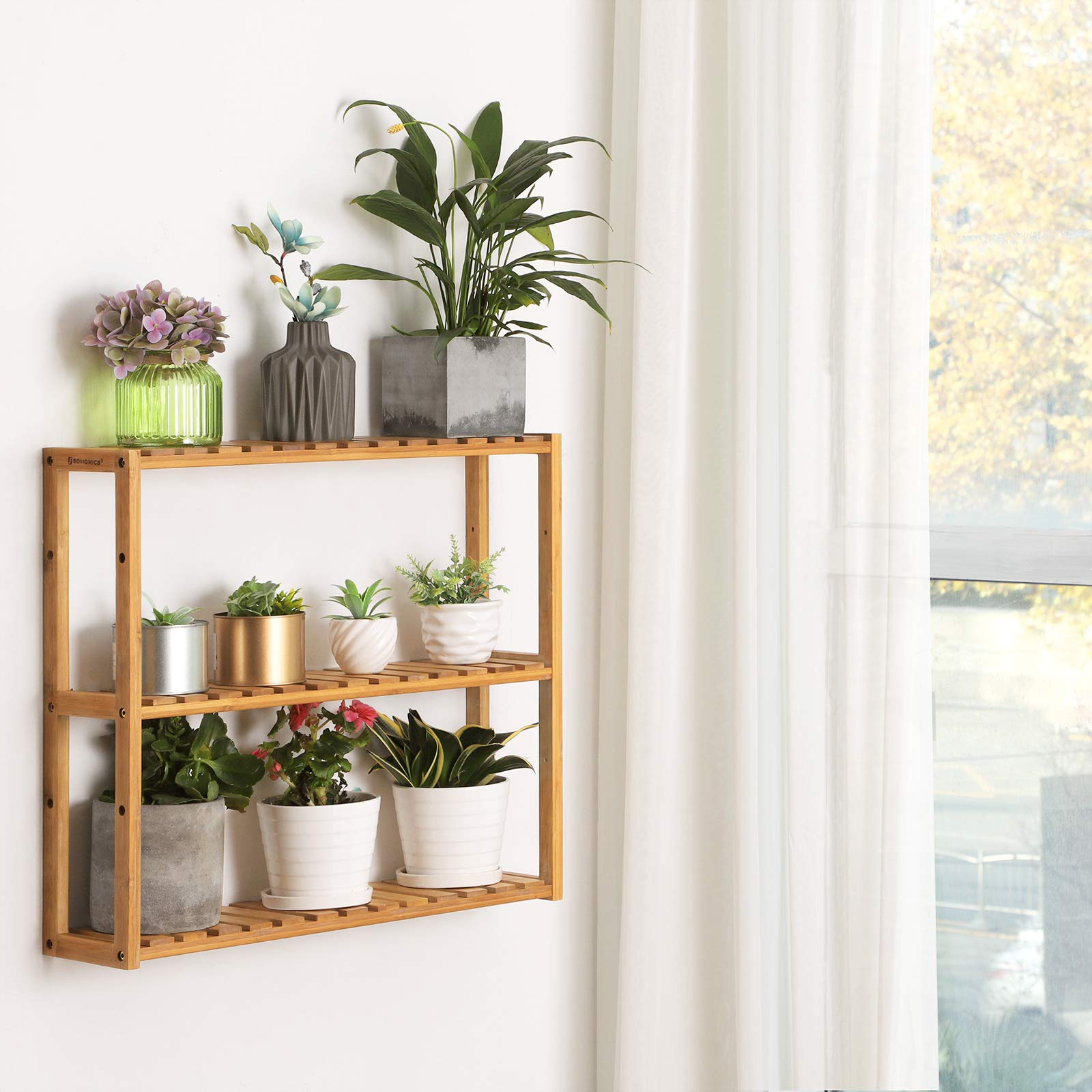 SONGMICS Adjustable Bamboo Standing Shelf Unit - 3 Tiers | Natural Color | 60 x 15 x 54 cm 4