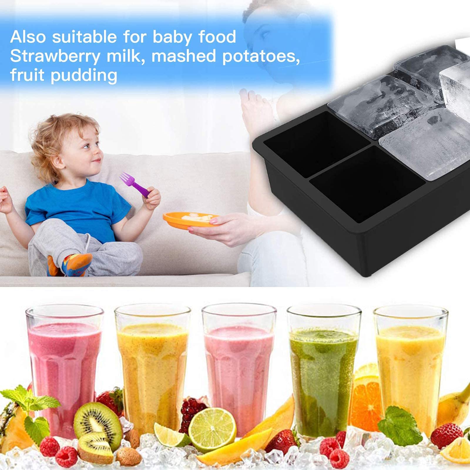 LUCKEA 2 Pcs Silicone Ice Cube Moulds & Trays - Large Slow-Melting Cubes for Cocktails & Whiskey | BPA Free 6