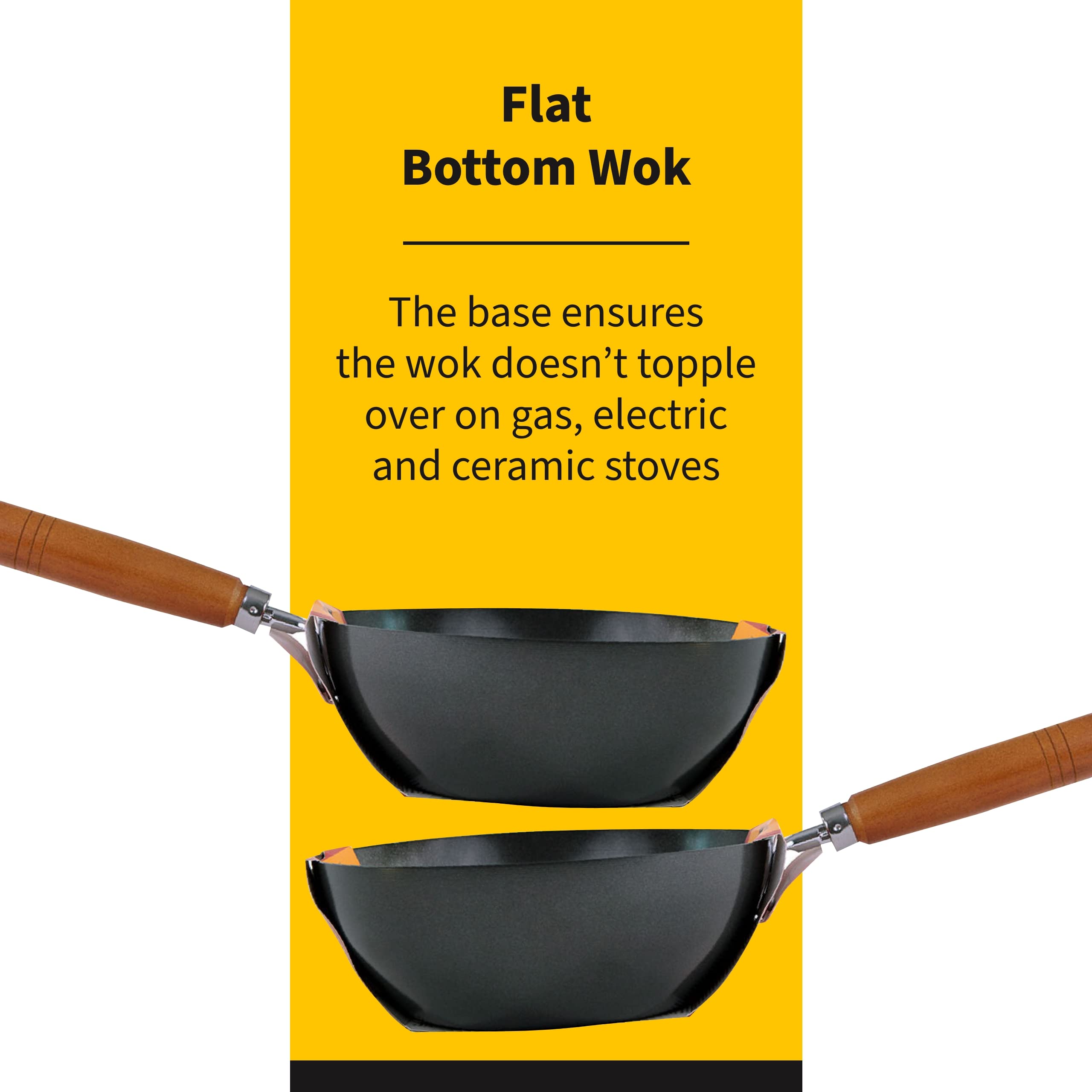 Ken Hom Carbon Steel Wok - 31cm Non-Stick Flat Base for Gas/Electric/Ceramic Hobs 4