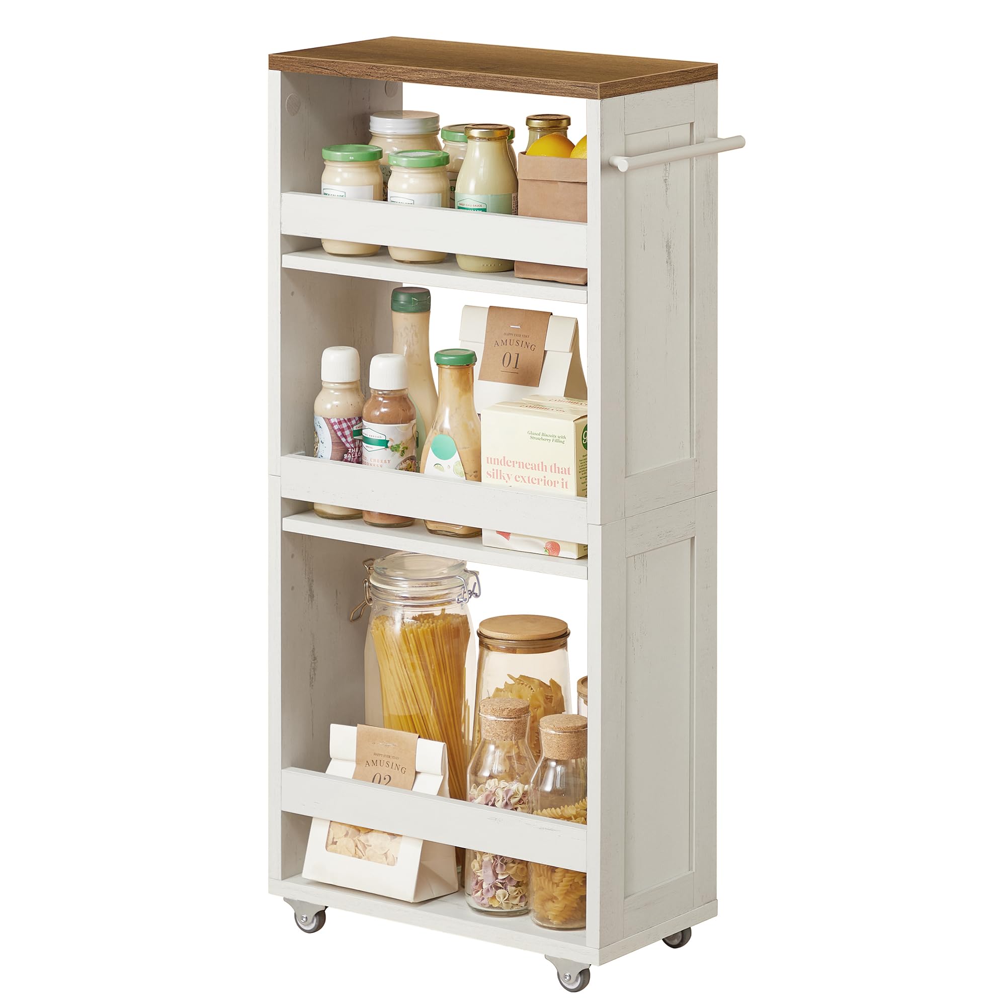 VASAGLE 4-Tier Slim Storage Trolley - 20 cm Wide | Rustic White + Honey Brown | 10 kg/Tier Capacity 1
