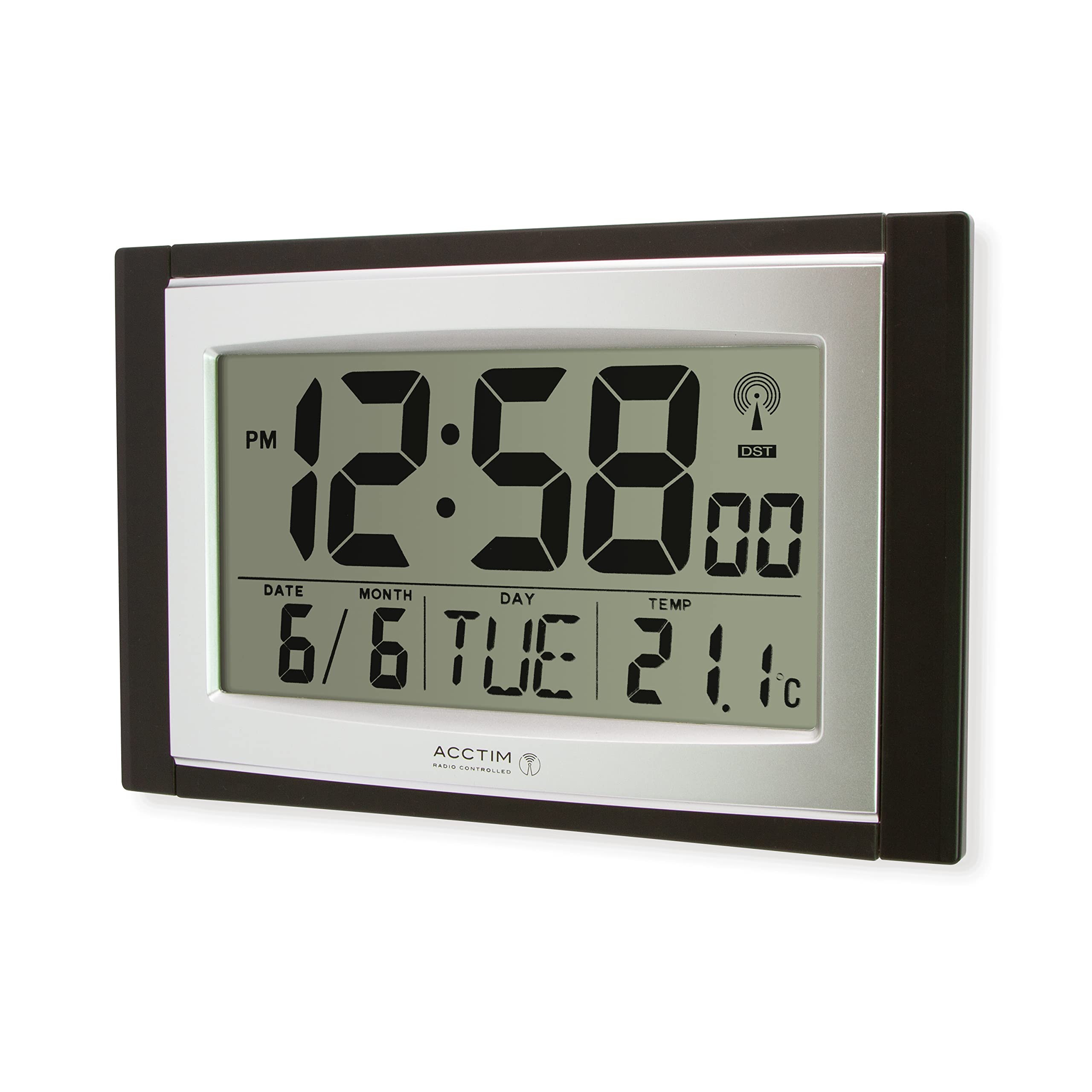 Acctim Stratus 74053 Radio Controlled Wall/Desk Clock | Black | Large LCD Display 8