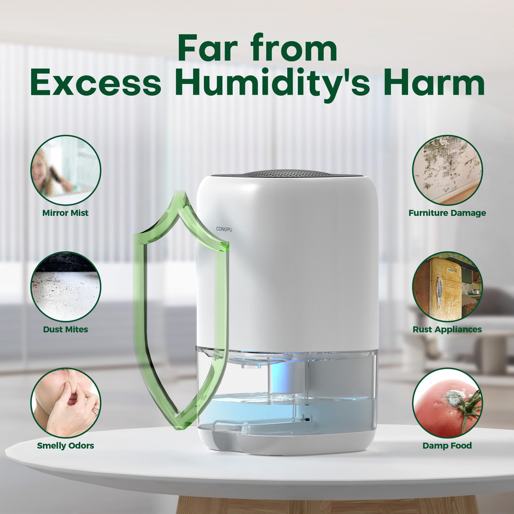 CONOPU 1000ml Dehumidifier for Home - Peltier Technology, Auto Off, Coloured LED | 450ml/Day 2