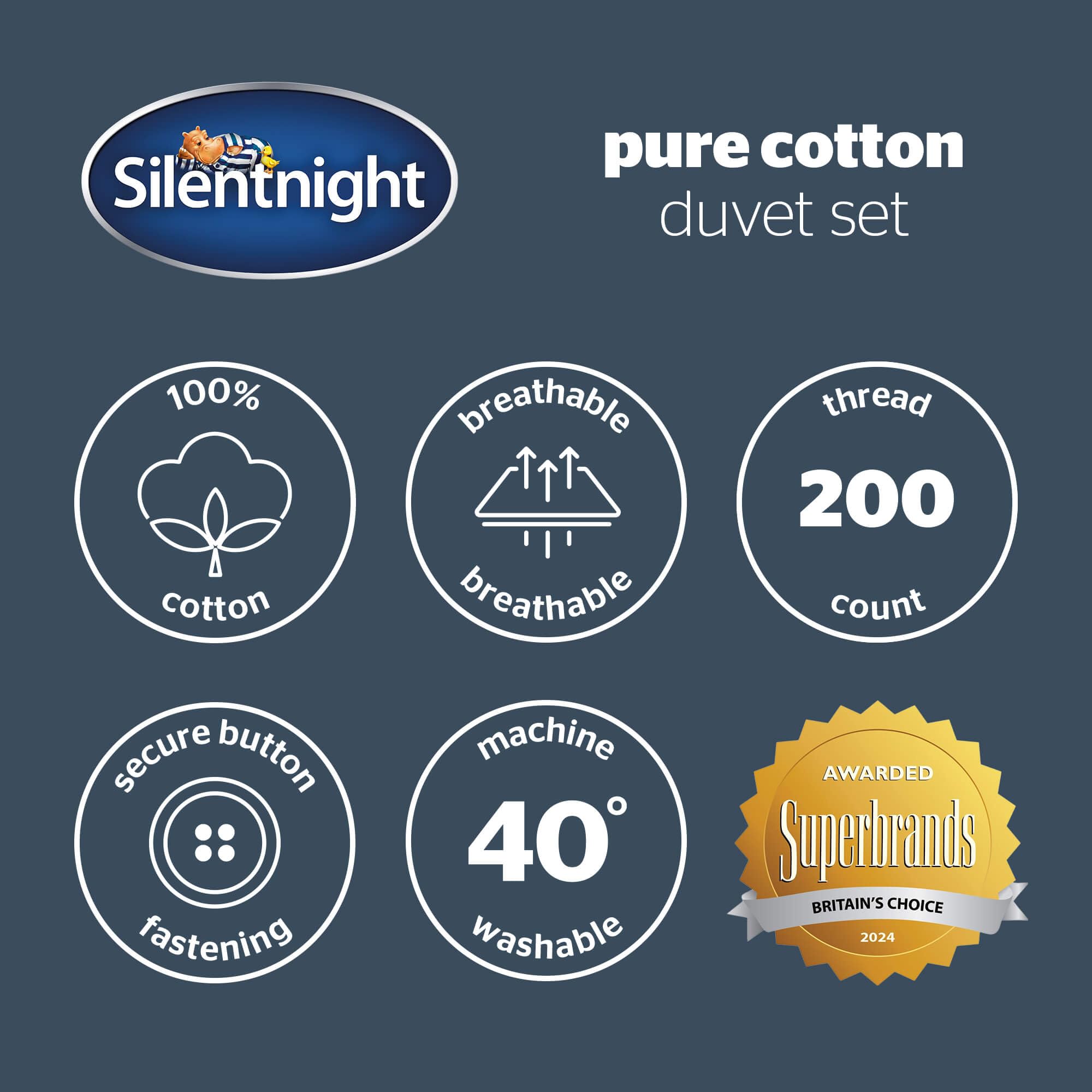 Silentnight Pure Cotton Duvet Set - 200 Thread Count Percale | King Size | Teal 9