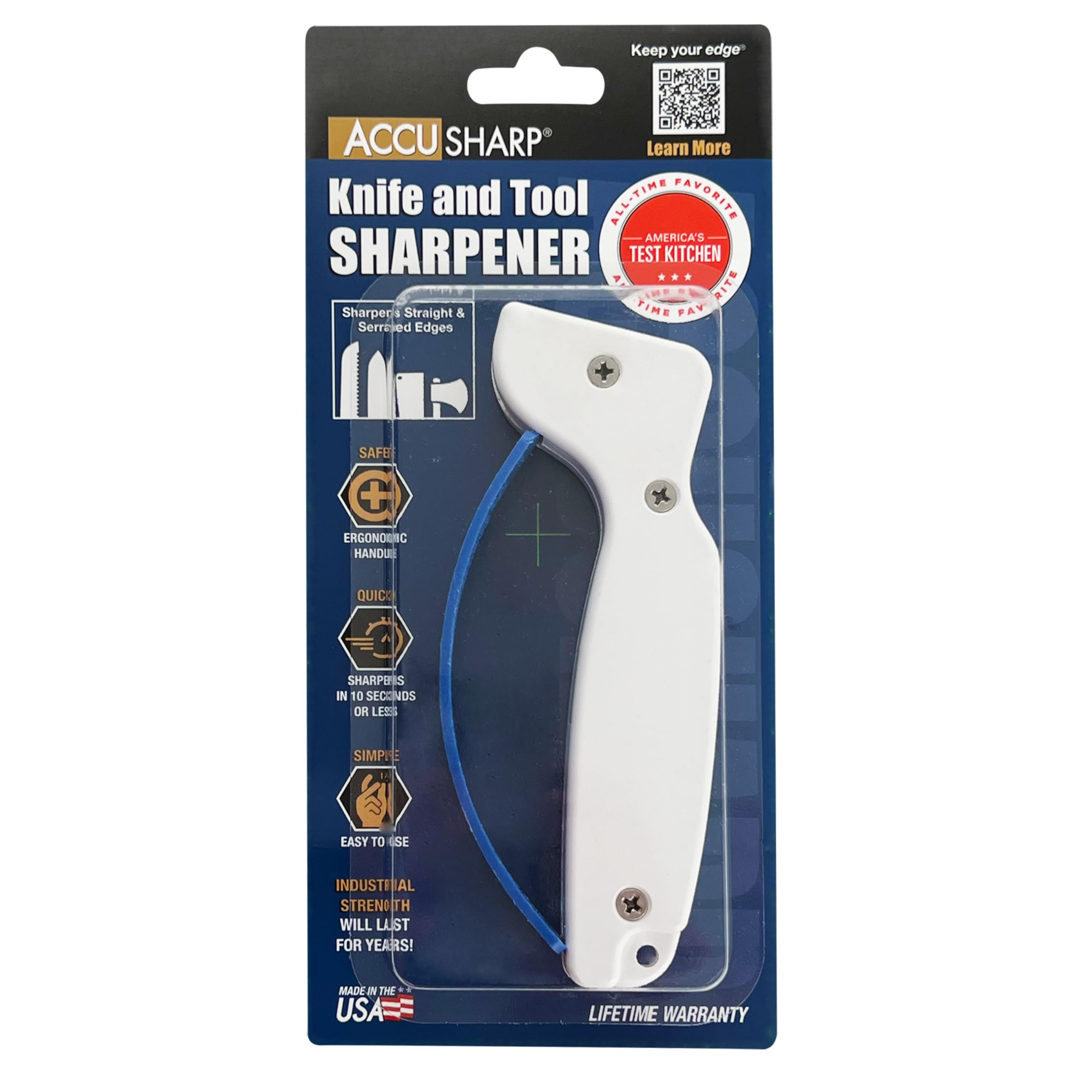 ACCUSHARP Manual Knife Sharpener - Diamond-Honed Tungsten Carbide | Blue & White 3