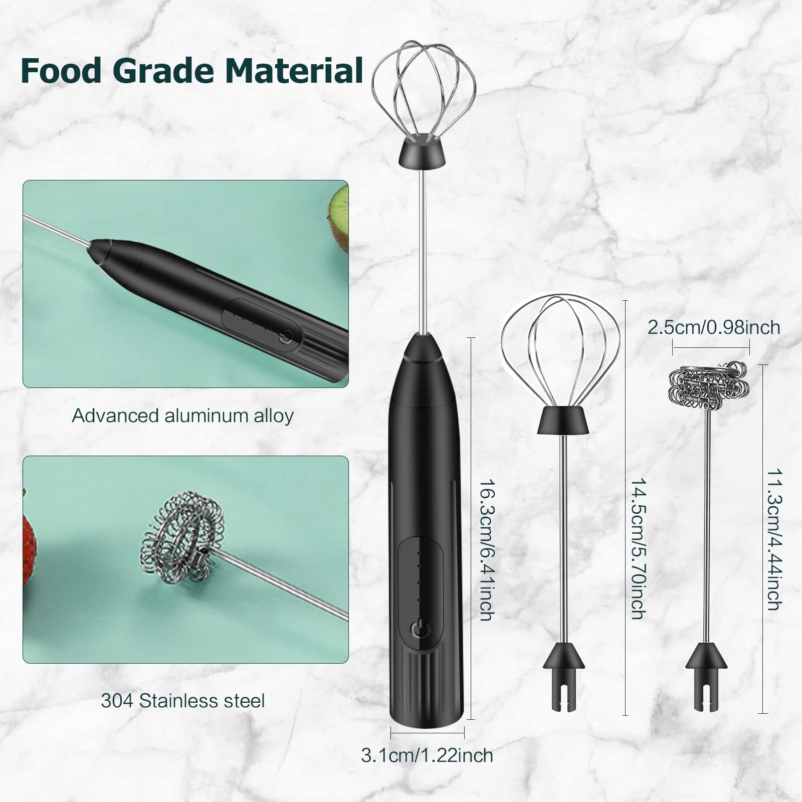 EBUYFIRE USB Rechargeable Handheld Milk Frother - 3 Speeds, Stainless Steel Whisk 7