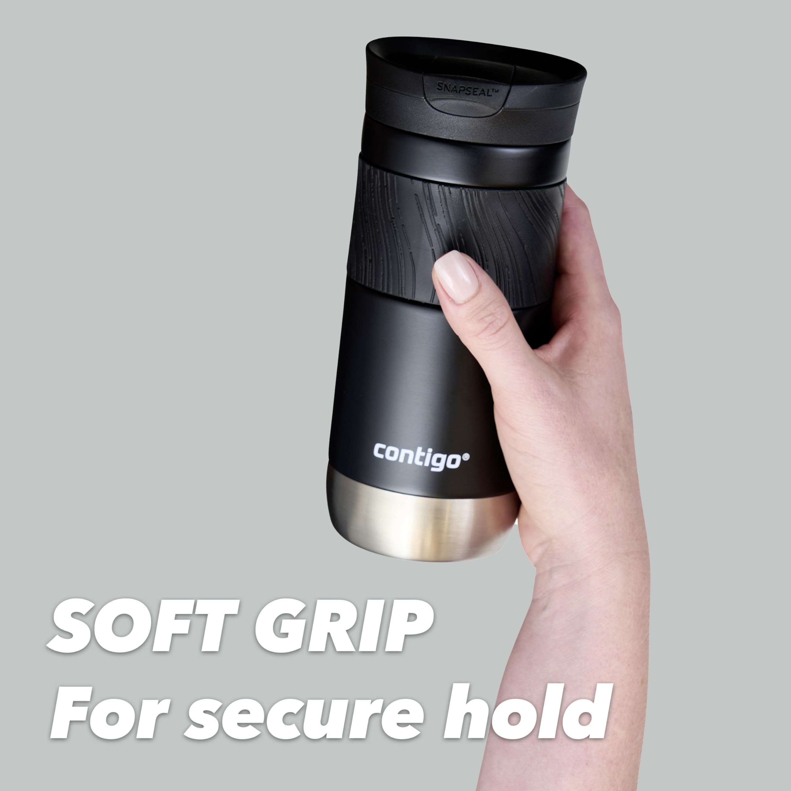 Contigo Byron Snapseal Travel Mug - 470 ml Stainless Steel Thermal Cup | Keeps Hot 7 Hrs | Licorice 9