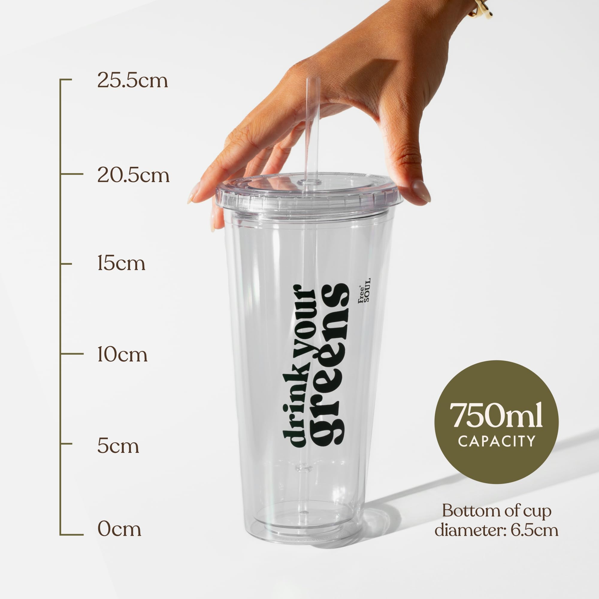 Free Soul Portable Tumbler - 750ml Capacity | Leak Proof Straw Lid | Greens Sip Cup 3