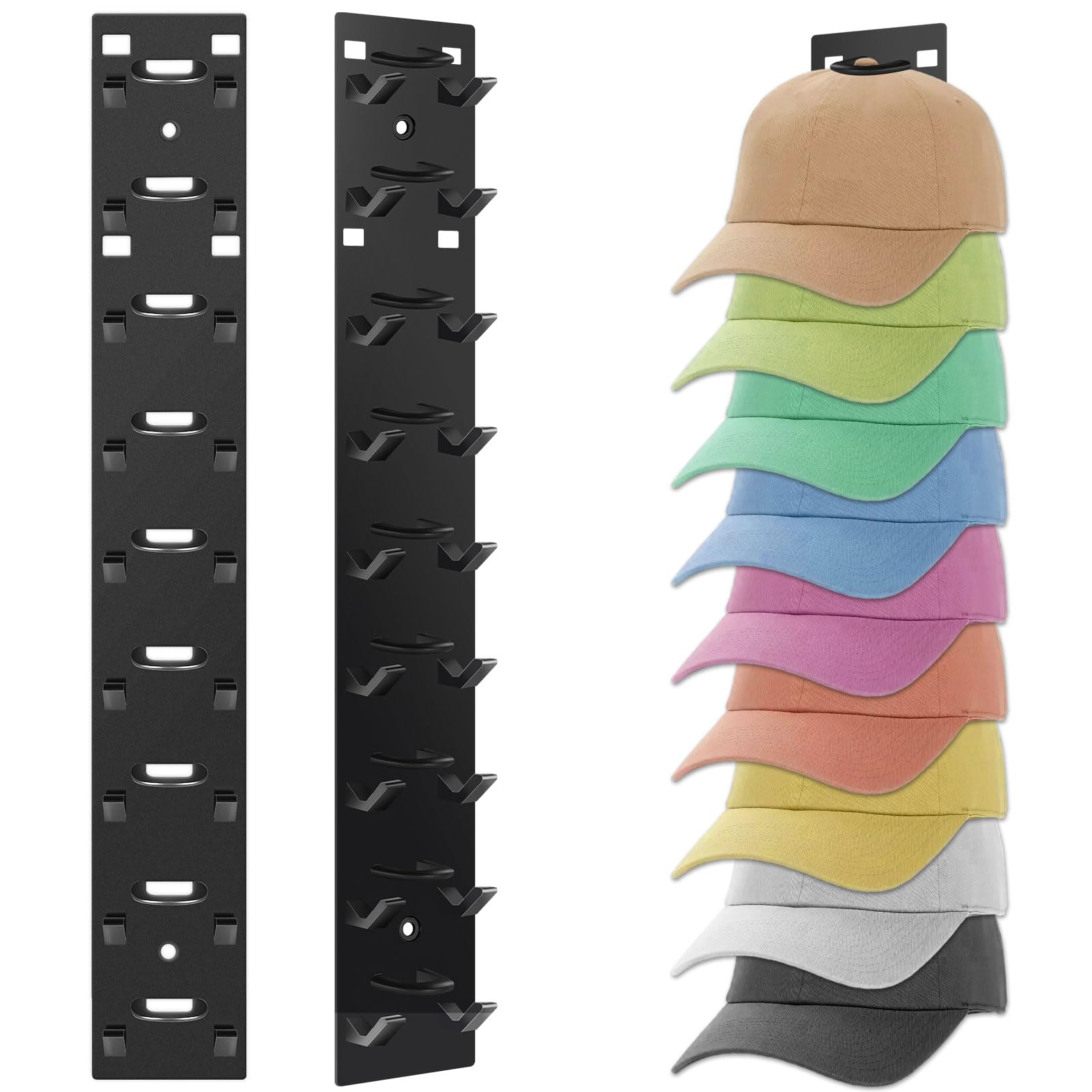 MOXYOY 2 Pack Hat Organizer for Baseball Caps - Wall Mounted, Space Saving, Black Plastic 1